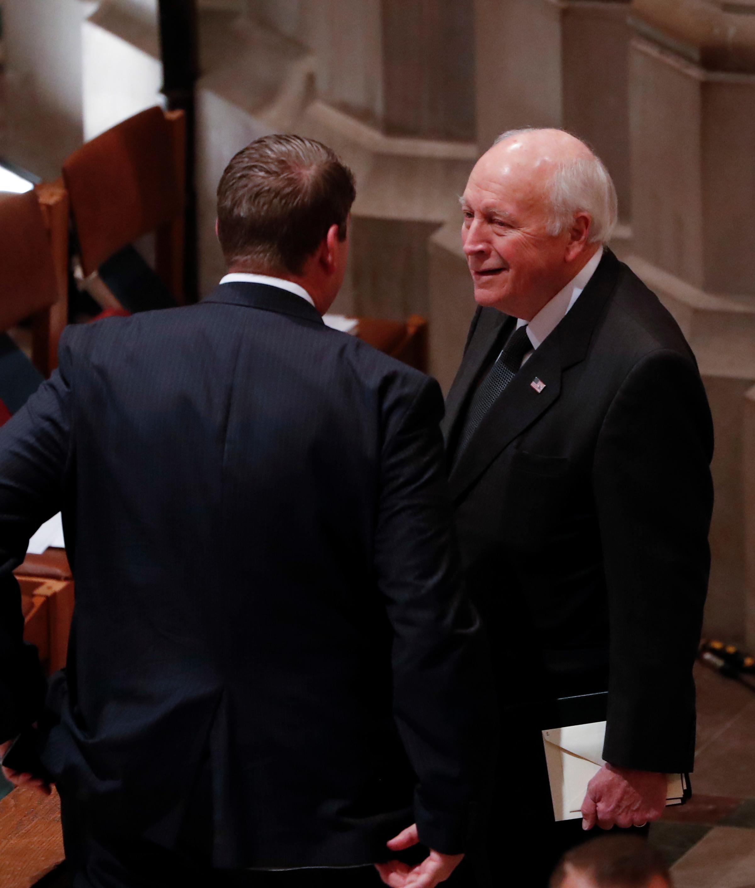 Former United States Vice President Dick Cheney arrives for the funeral services for former United States President George H. W. Bush at the National Cathedral