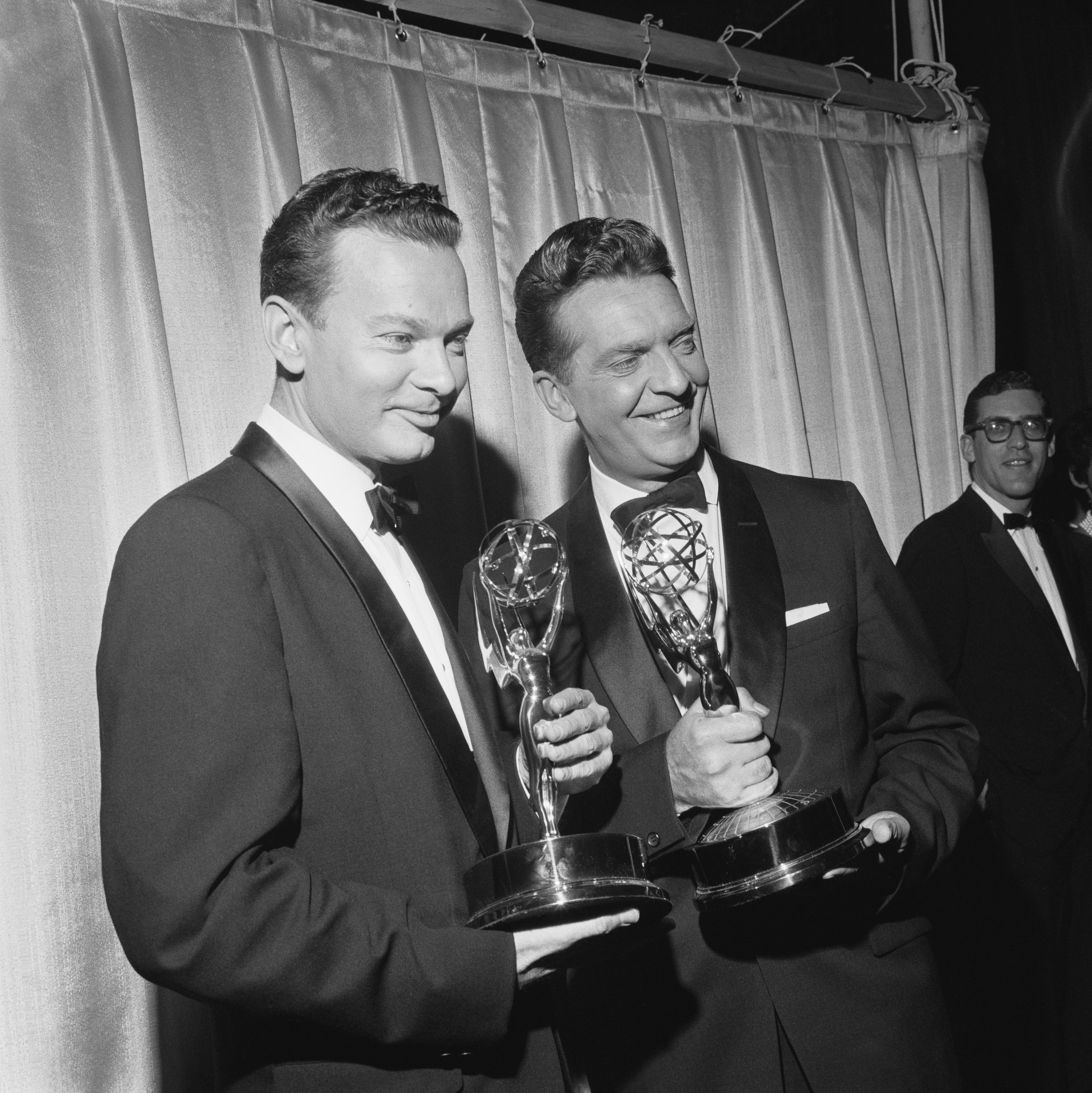 Anchors with awards for The Huntley-Brinkley Report television show (1956-1970). (Bettmann—Bettmann Archive)