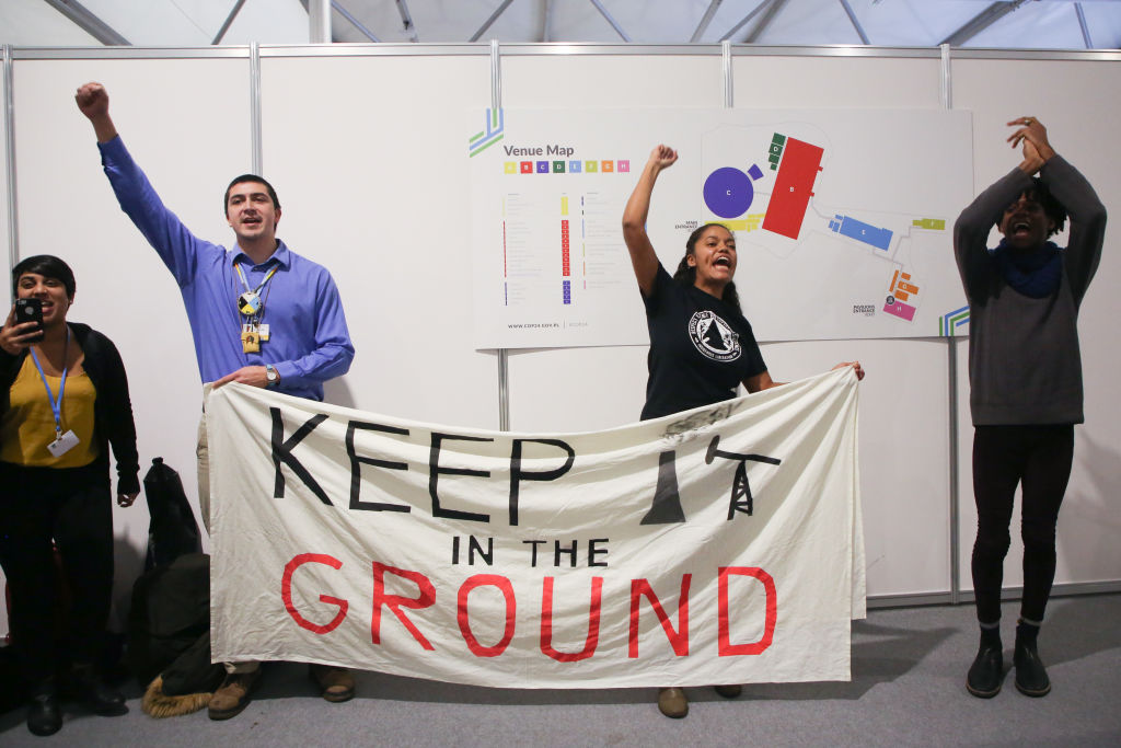 Demonstrations erupted at COP24 after Wells Griffith said the U.S. will not be rejecting coal mining or fossil fuel use in Katowice, Poland on Dec. 10, 2018. (Beata Zawrzel&mdash;NurPhoto/Getty Images)