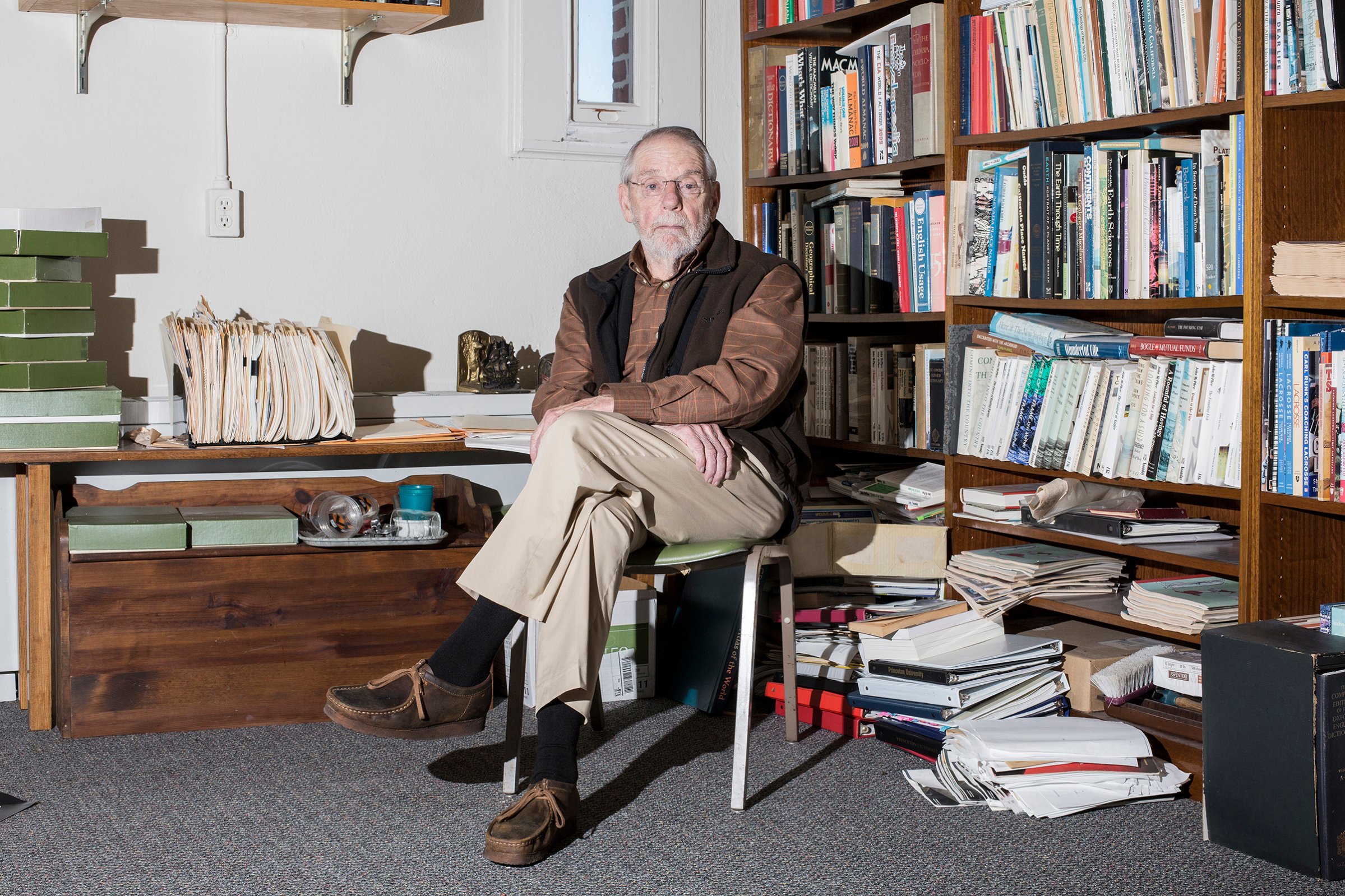Writer John McPhee poses for a portrait in his office in Guyot Hall at Princeton University in Princeton, N.J., on Monday, December 3, 2018.