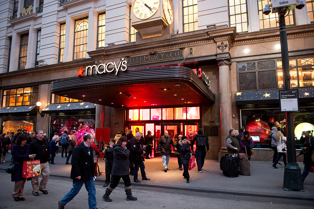 View of the holiday shopping windows at a Macy's department store on in New York City. (Noam Galai—WireImage)