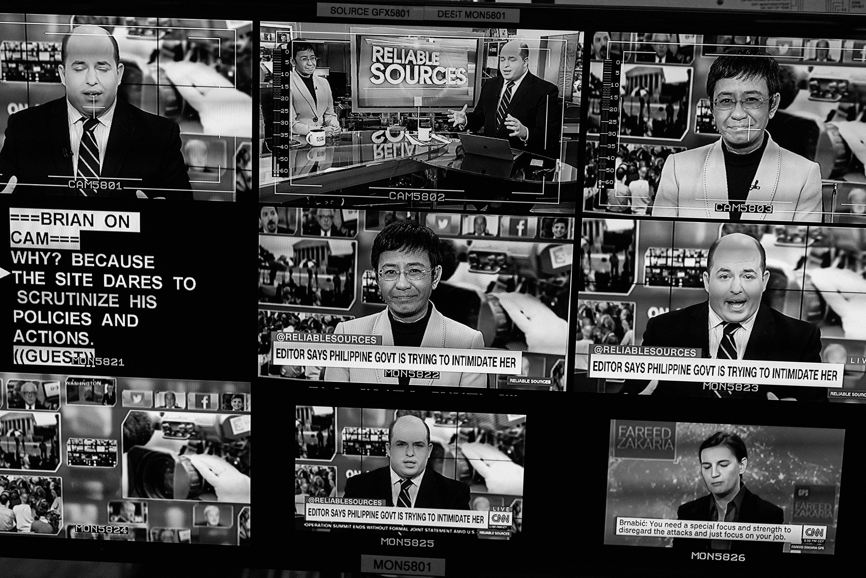 Maria Ressa appears onscreen at CNN in New York City on Saturday, November 17, 2018. (Moises Saman-Magnum Photos for TIME)