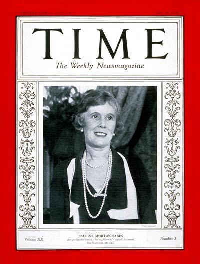 New York socialite Pauline Morton Sabin, a key leader of the campaign to repeal Prohibition, on the July 18, 1932, cover of TIME magazine. (TIME)