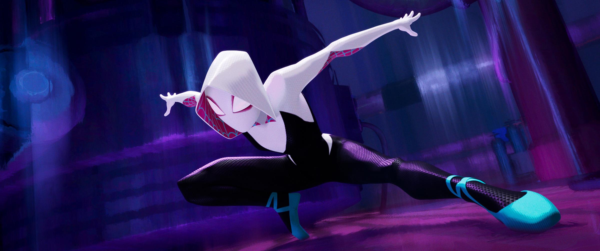 In one of Into the Spider-Verse’s many parallel worlds, Peter’s friend Gwen Stacy gets bitten by the radioactive spider. She becomes the hero and Peter the one who needs saving.