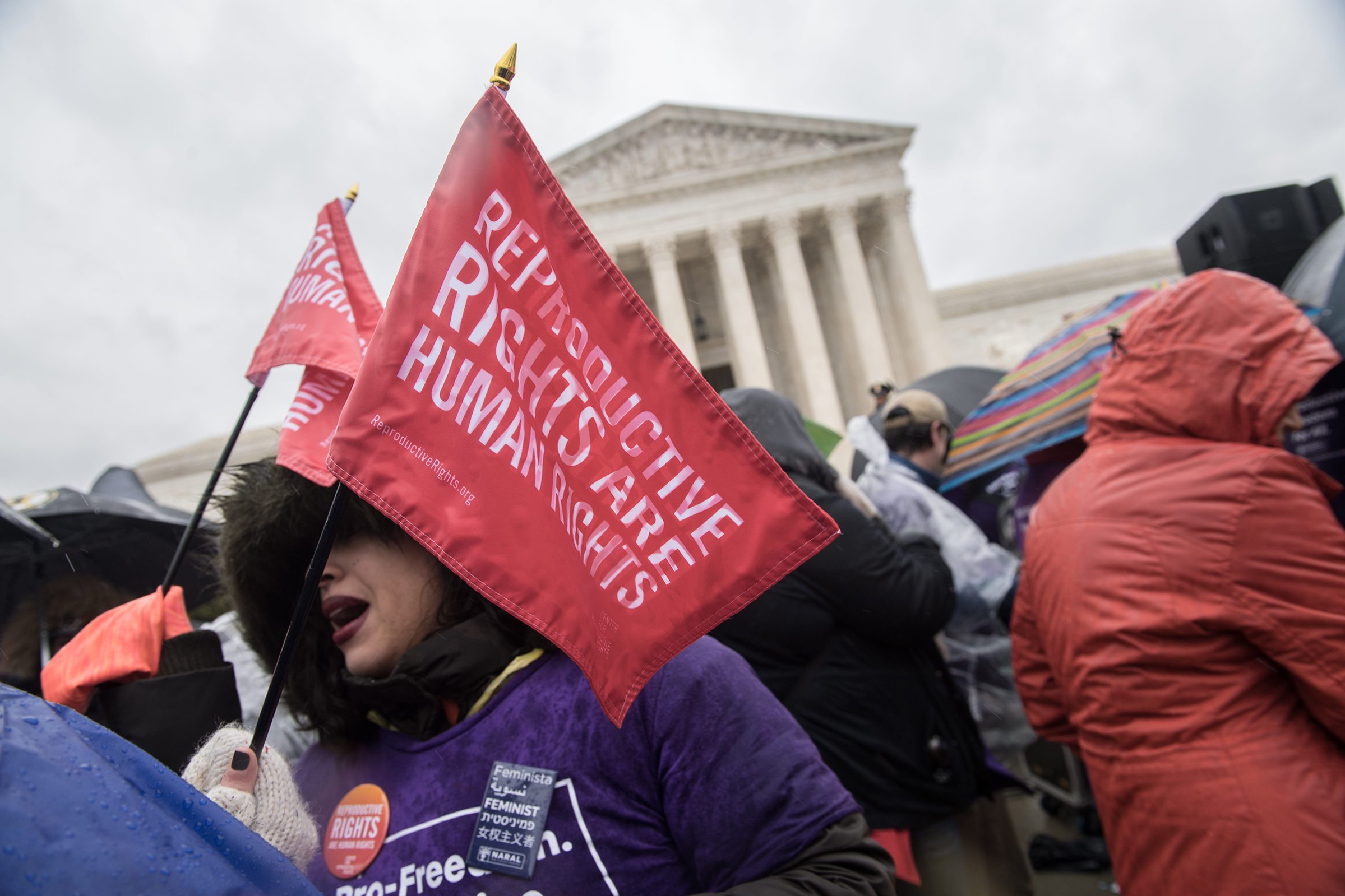 Pro-choice activists demonstrate in front of the Supreme Court in Washington, on March 20, 2018.