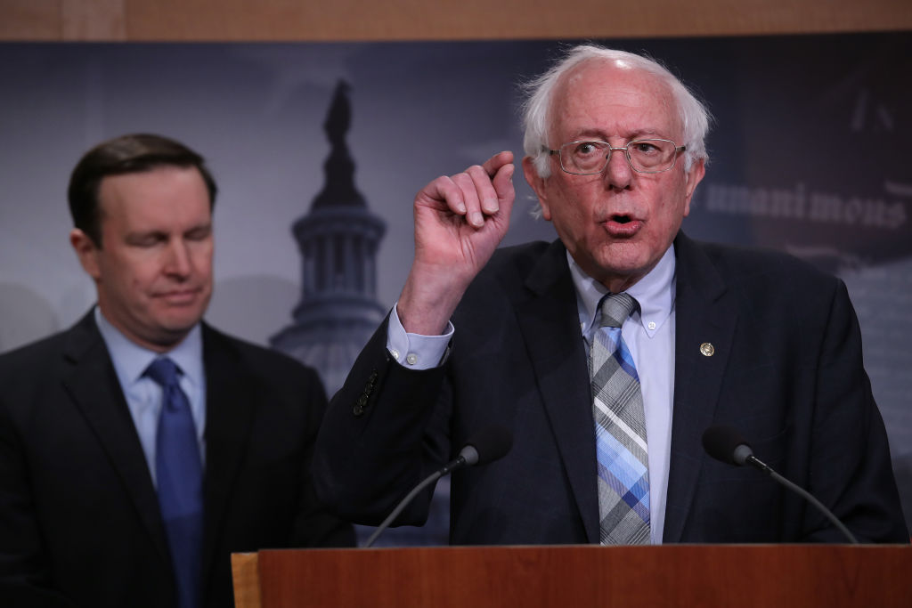 Sen. Bernie Sanders speaks during a press conference at the U.S. Capitol on Jan. 30, 2019 in Washington, D.C. Sanders is expected to propose an estate tax on Jan. 31 on wealthy Americans with rates up to 77%. (Win McNamee—Getty Images)