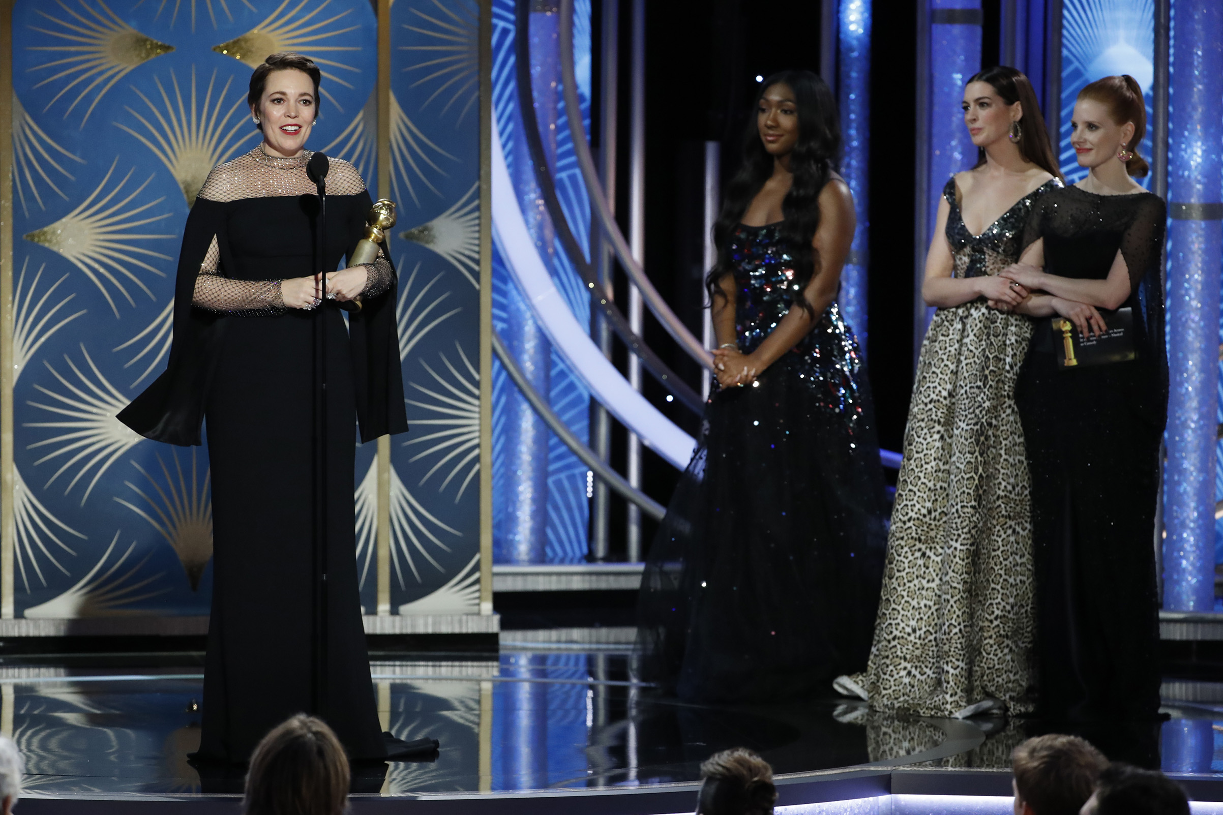 Olivia Colman from “The Favourite” accepts the Best Actress in a Motion Picture – Musical or Comedy award  onstage during the 76th Annual Golden Globe Awards. (NBCUniversal/Getty Images)