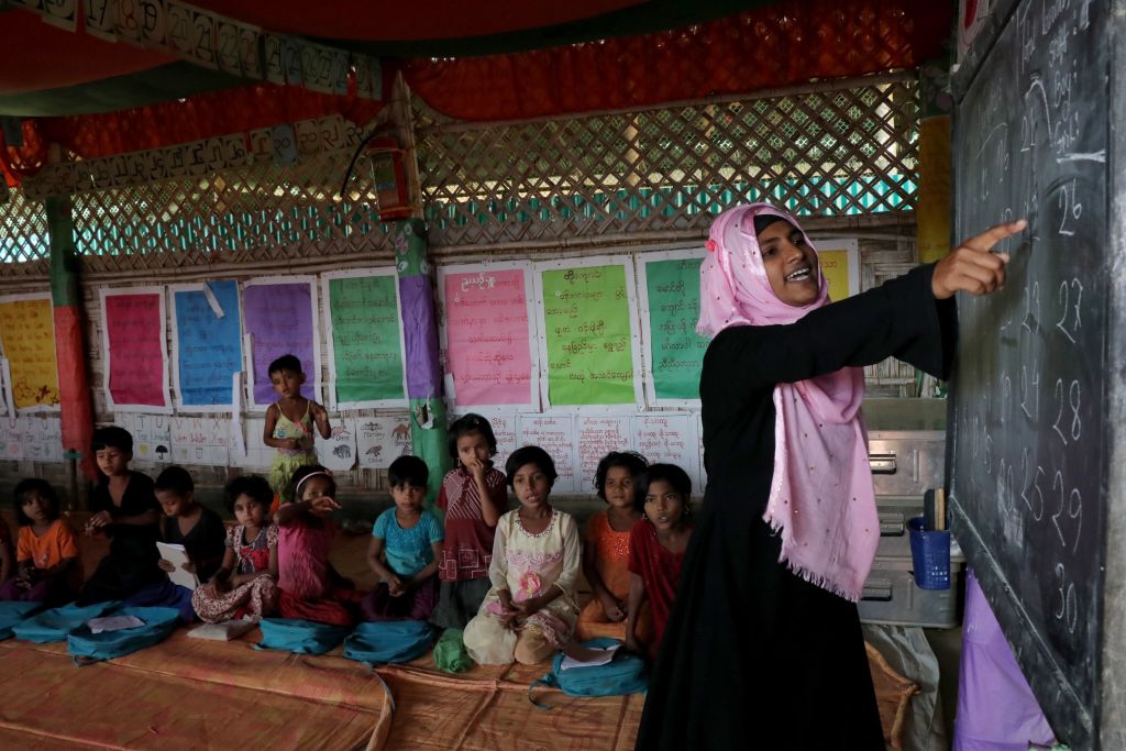 Rohingya children learn at an educational center in a refugee camp in Cox's Bazar, Bangladesh on Jan. 12, 2019. (Kaan Bozdogan&mdash;Anadolu Agency/Getty Images)