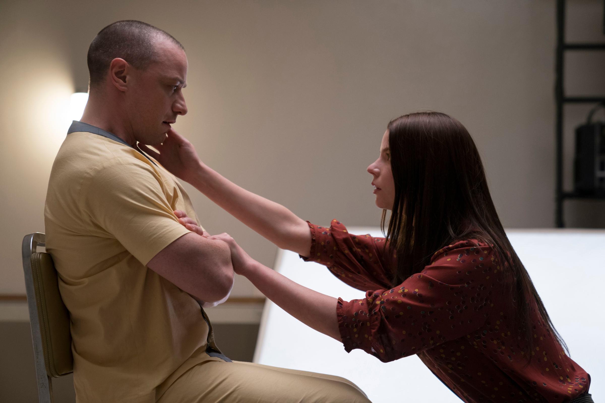 James McAvoy as Kevin Wendell Crumb/The Horde and Anya Taylor-Joy as Casey Cooke in 'Glass'