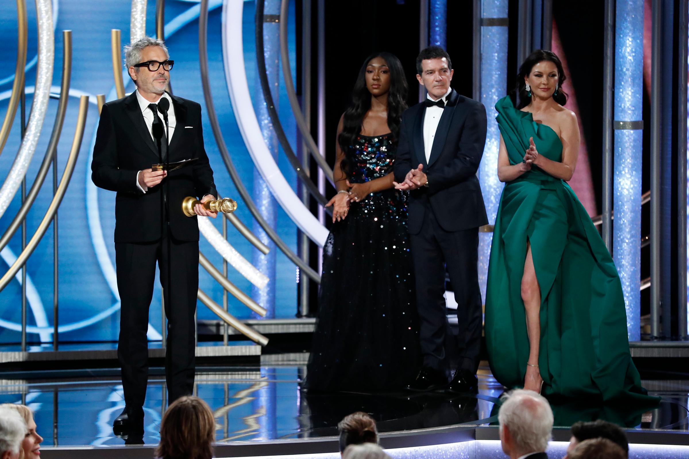 Alfonso Cuaron of “Roma” accepts the an award onstage during the 76th Annual Golden Globe Awards.
