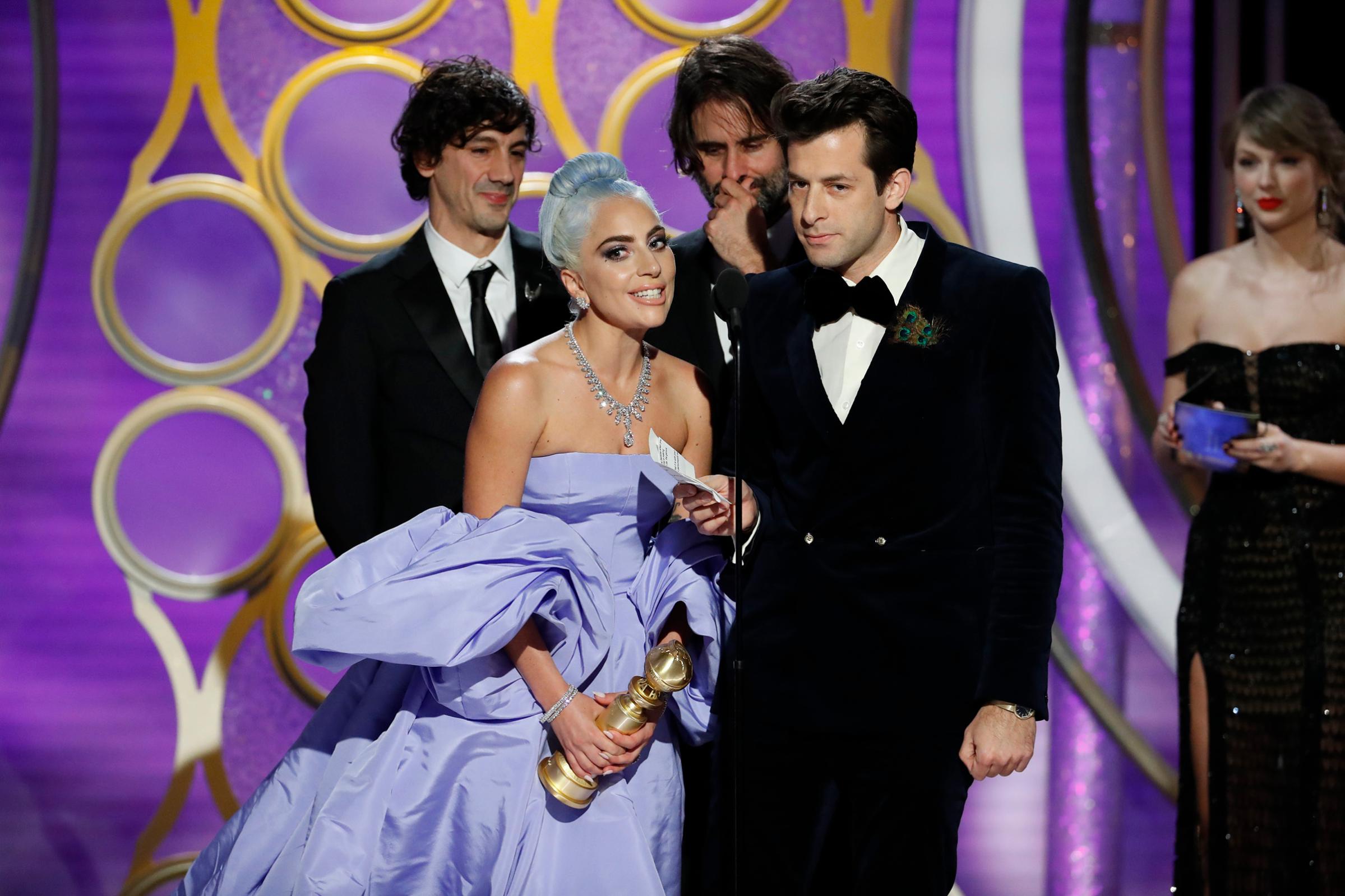 Lady Gaga and Mark Ronson accept the Best Original Song - Motion Picture awards for “Shallow” from “A Star Is Born” onstage during the 76th Annual Golden Globe Awards.