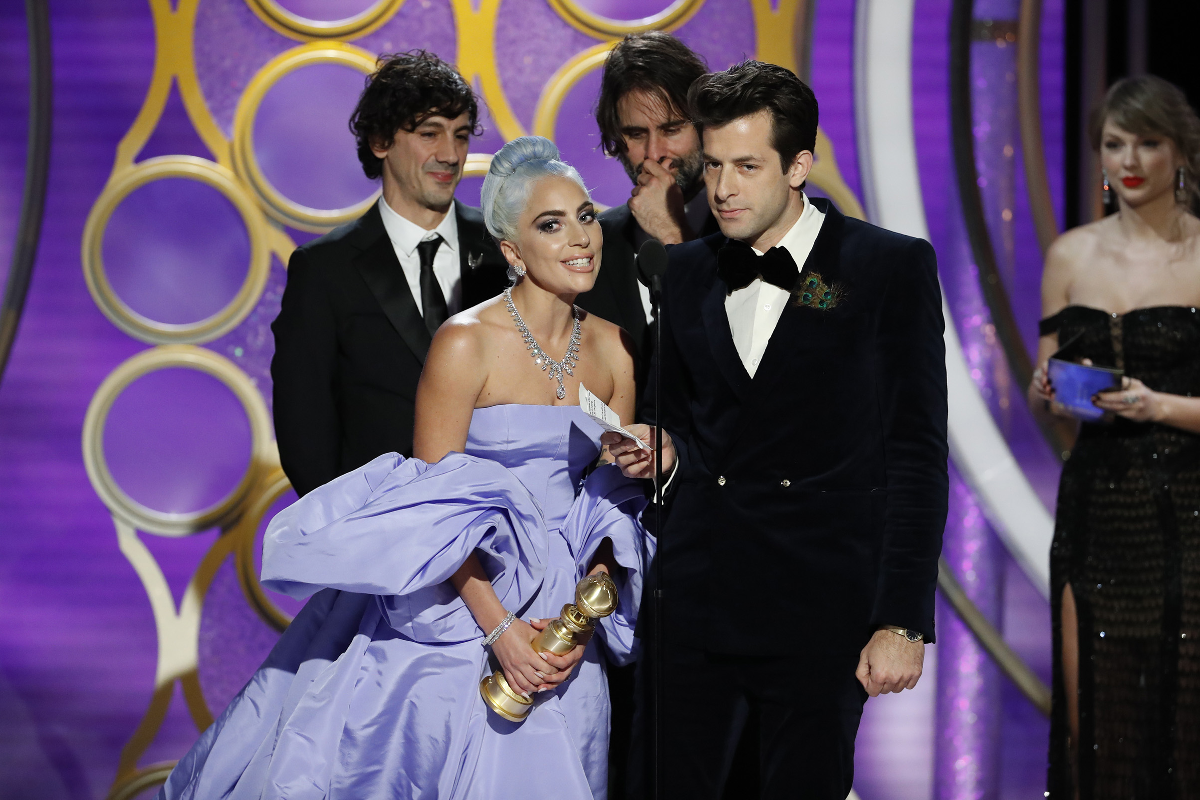 Lady Gaga and Mark Ronson accept the Best Original Song - Motion Picture awards for “Shallow” from “A Star Is Born” onstage during the 76th Annual Golden Globe Awards. (NBCUniversal/Getty Images)