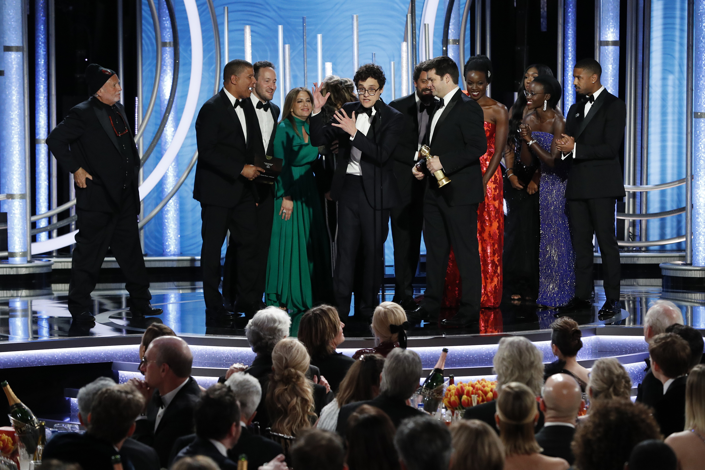Phil Lord from the “Spider-Man: Into the Spider-Verse” accepts the Best Motion Picture – Animated award onstage during the 76th Annual Golden Globe Awards. (NBCUniversal/Getty Images)