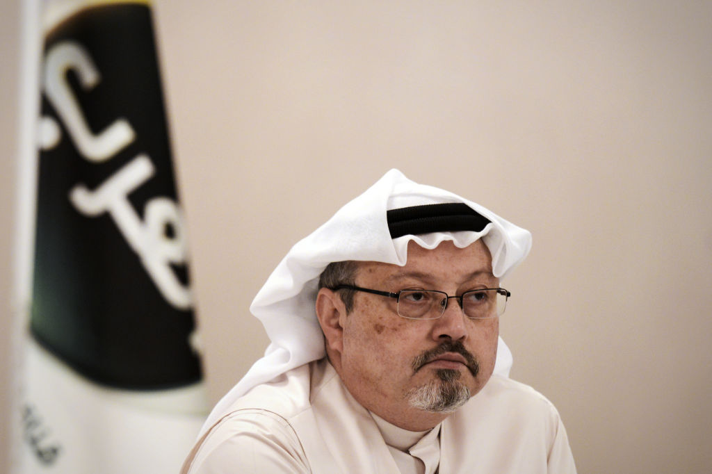 A general manager of Alarab TV, Jamal Khashoggi, looks on during a press conference in the Bahraini capital Manama, on December 15, 2014. (MOHAMMED AL-SHAIKH—AFP/Getty Images)