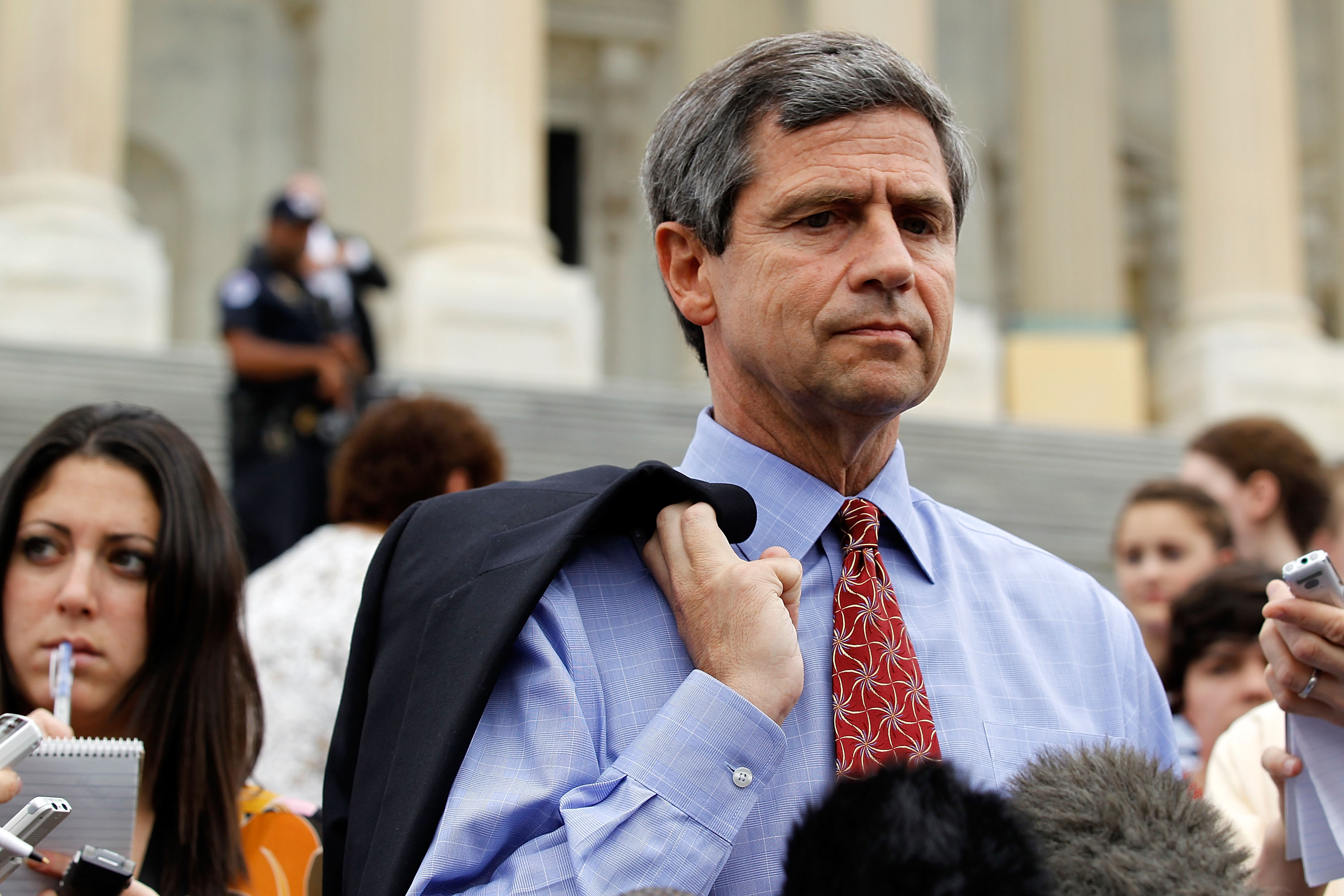 Rep. Joe Sestak (D-PA) speaks to the media outside the Capitol May 28, 2010 on Capitol Hill in Washington, DC. Sestak responded to the allegation of the job offer by the White House in exchange his drop-out from the Democratic senate primary against Sen. Arlen Specter. (Photo by Alex Wong/Getty Images) (Alex Wong—Getty Images)