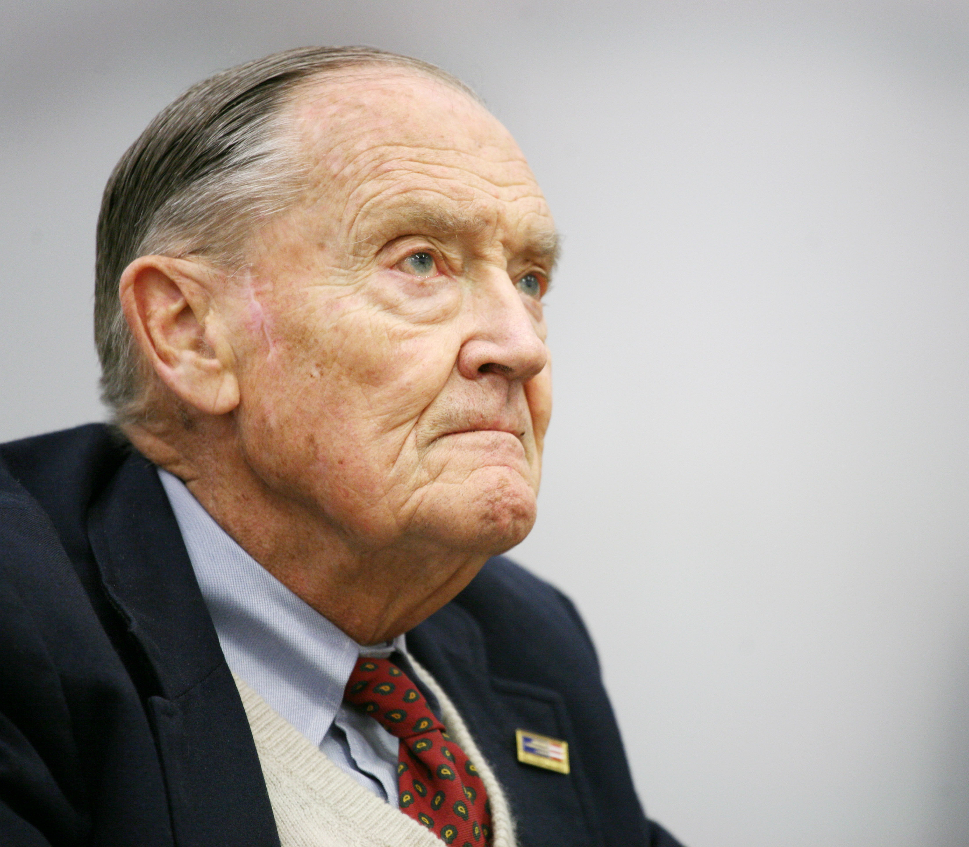 John Bogle, founder of The Vanguard Group, listens during an interview at The Associated Press on in New York on May 20, 2008. Bogle died on Jan. 16, 2019 at the age of 89. (Mark Lennihan—AP/REX/Shutterstock)