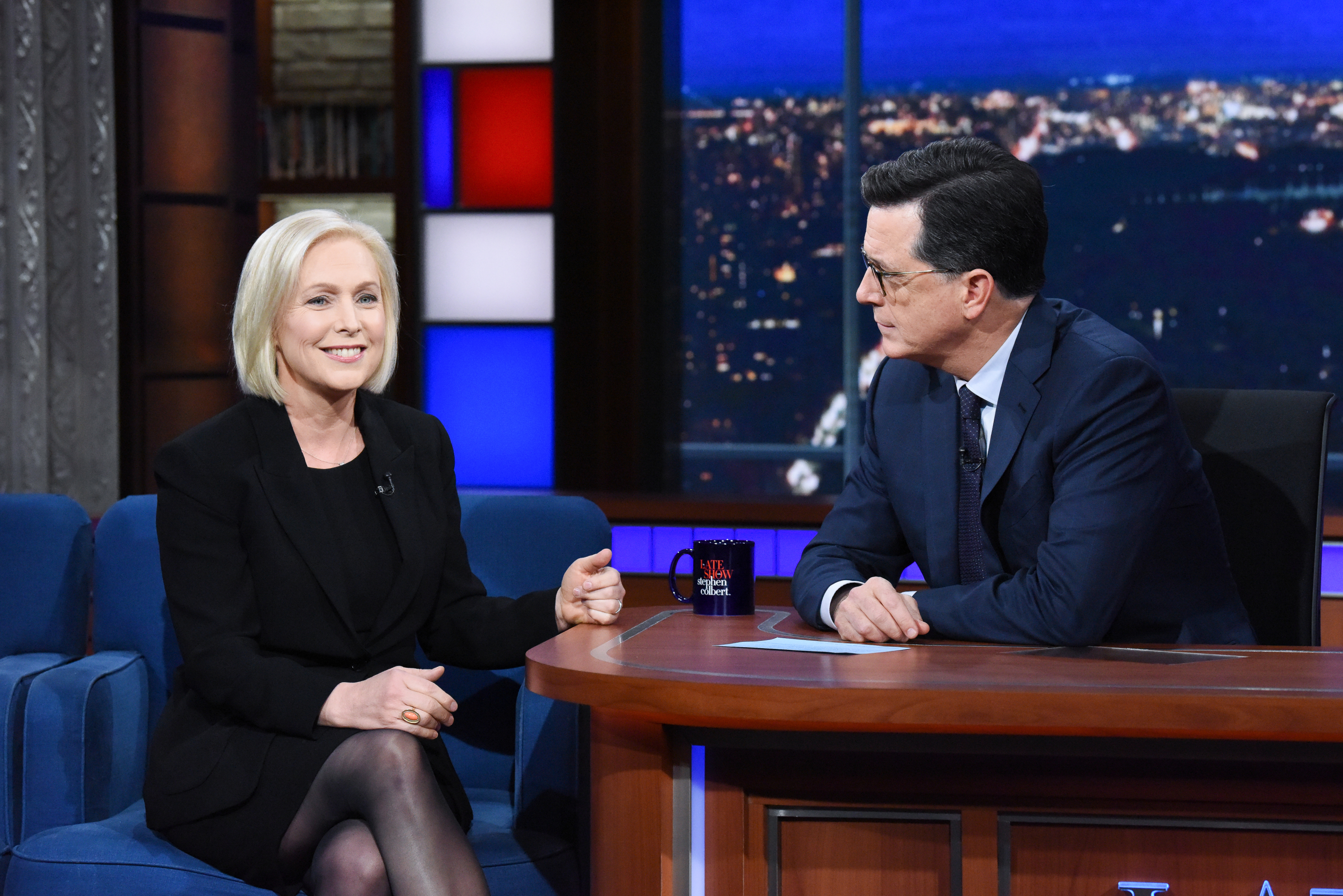 NEW YORK - NOVEMBER 8: The Late Show with Stephen Colbert and guest Sen. Kirsten Gillibrand during Thursday's November 8, 2018 live show. (Photo by Scott Kowalchyk/CBS via Getty Images) (Scott Kowalchyk—CBS/Getty Images)