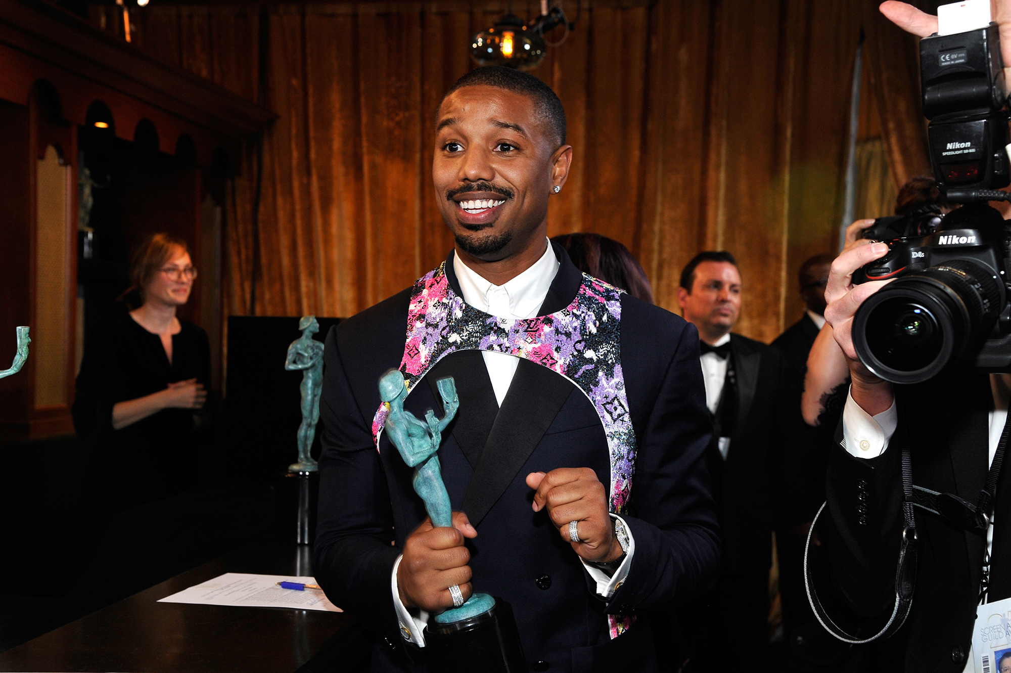 Michael B. Jordan Wears Louis Vuitton Harness at SAG Awards
