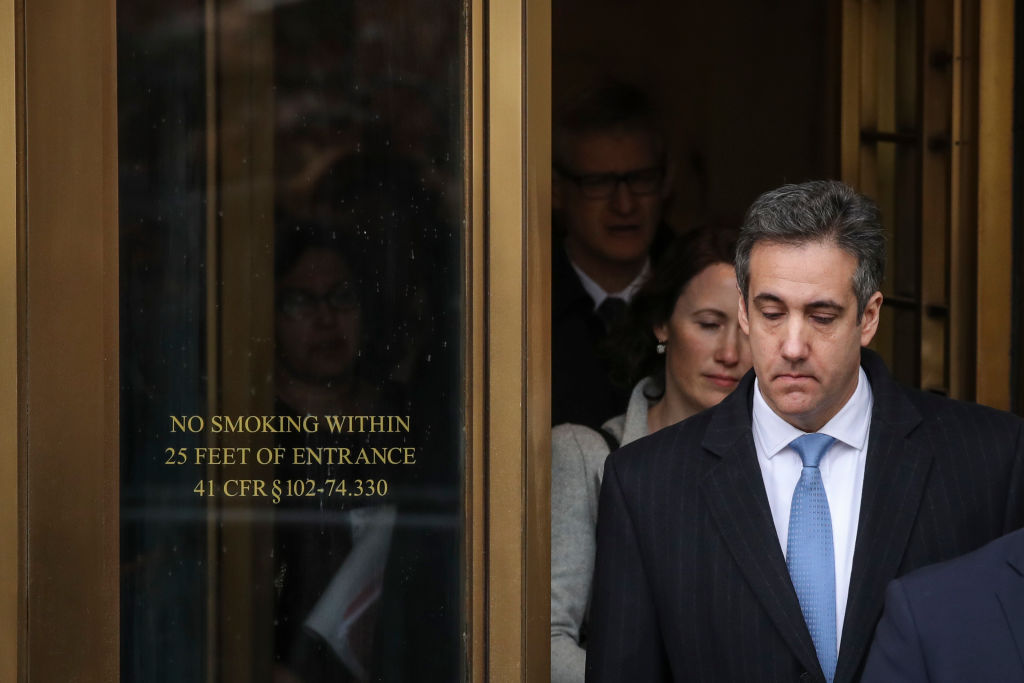 NEW YORK, NY - DECEMBER 12: Michael Cohen, President Donald Trump's former personal attorney and fixer, exits federal court after his sentencing hearing, December 12, 2018 in New York City. Cohen was sentenced to 3 years in prison after pleading guilty to several charges, including multiple counts of tax evasion, a campaign finance violation and lying to Congress. (Photo by Drew Angerer/Getty Images) (Michael Cohen, President Donald Trump's former personal attorney and fixer, exits federal court after his sentencing hearing, December 12, 2018 in New York City. Cohen was sentenced to 3 years in prison after pleading guilty to several charges, including multiple counts of tax evasion, a campaign finance violation and lying to Congress.)