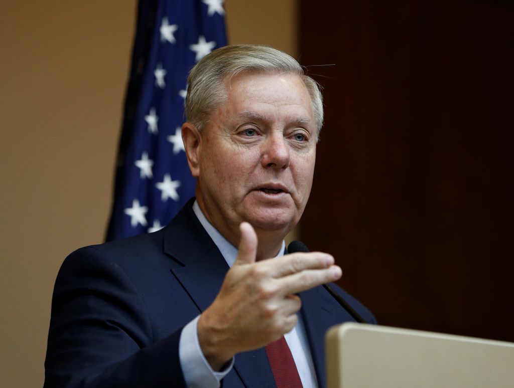 US Senator Lindsey Graham holds a media conference at JW Marriott Hotel in Ankara, Turkey on January 19, 2019. He claims that the government shutdown in the U.S. could end "in a couple of weeks". (Anadolu Agency—Getty Images)