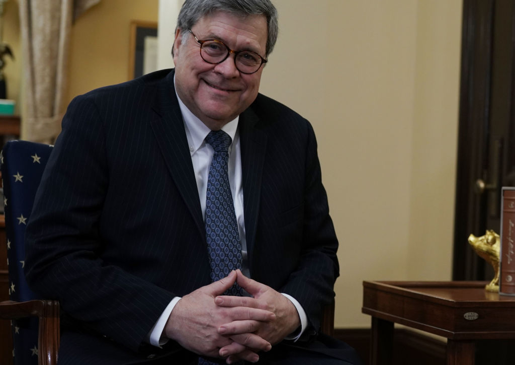 Attorney General nominee William Barr is seen during a meeting with Sen. Joni Ernst on January 10, 2019 on Capitol Hill in Washington, DC. (Alex Wong—Getty Images)