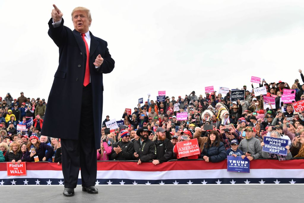 President Donald Trump attends a "Make America Great Again" rally at Bozeman Yellowstone International Airport on November 3, 2018 in Belgrade, Montana. (NICHOLAS KAMM&mdash;AFP/Getty Images)