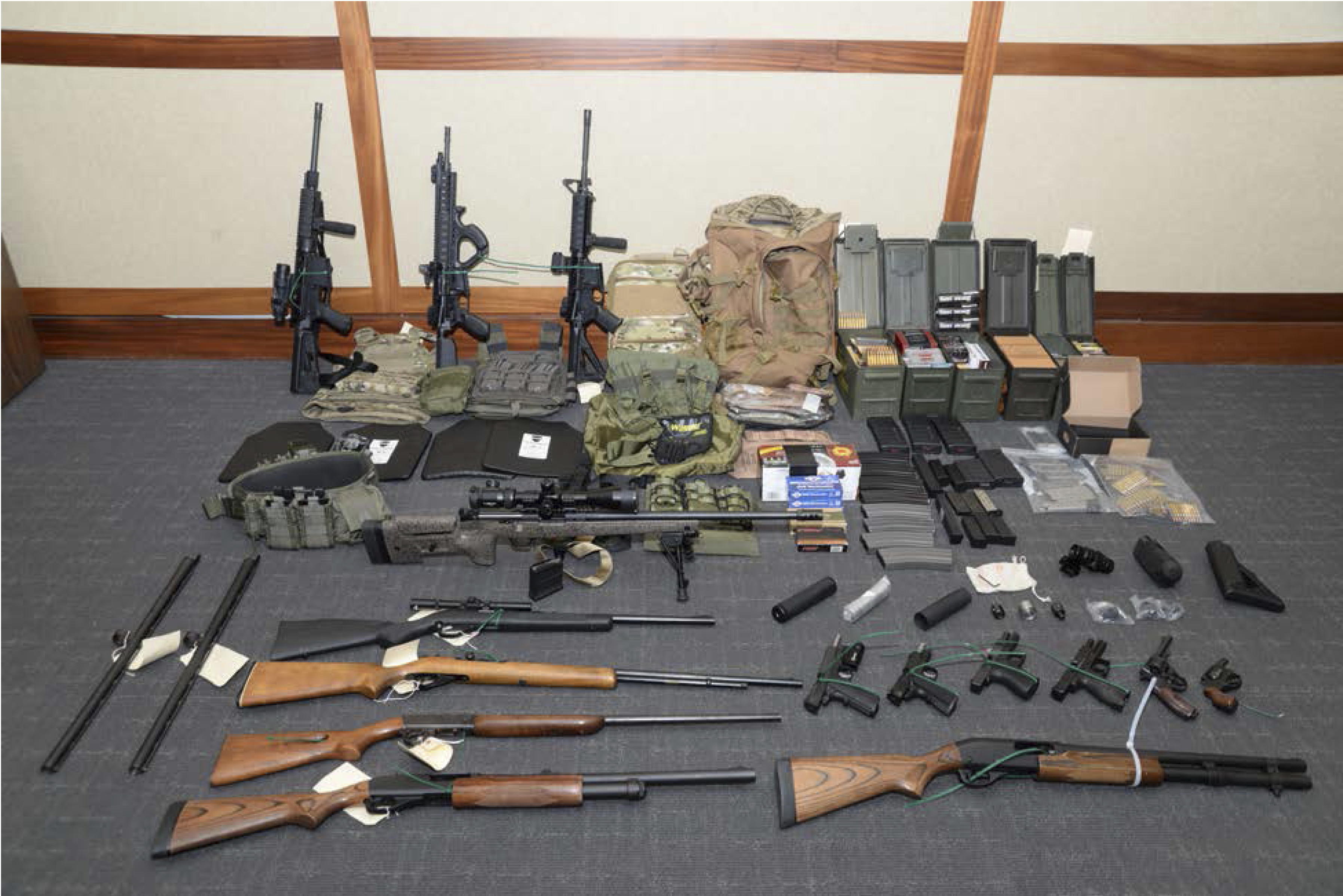 This image provided by the U.S. District Court in Maryland shows firearms and ammunition in the case against Coast Guard Lieutenant Christopher Paul Hasson. (AP)