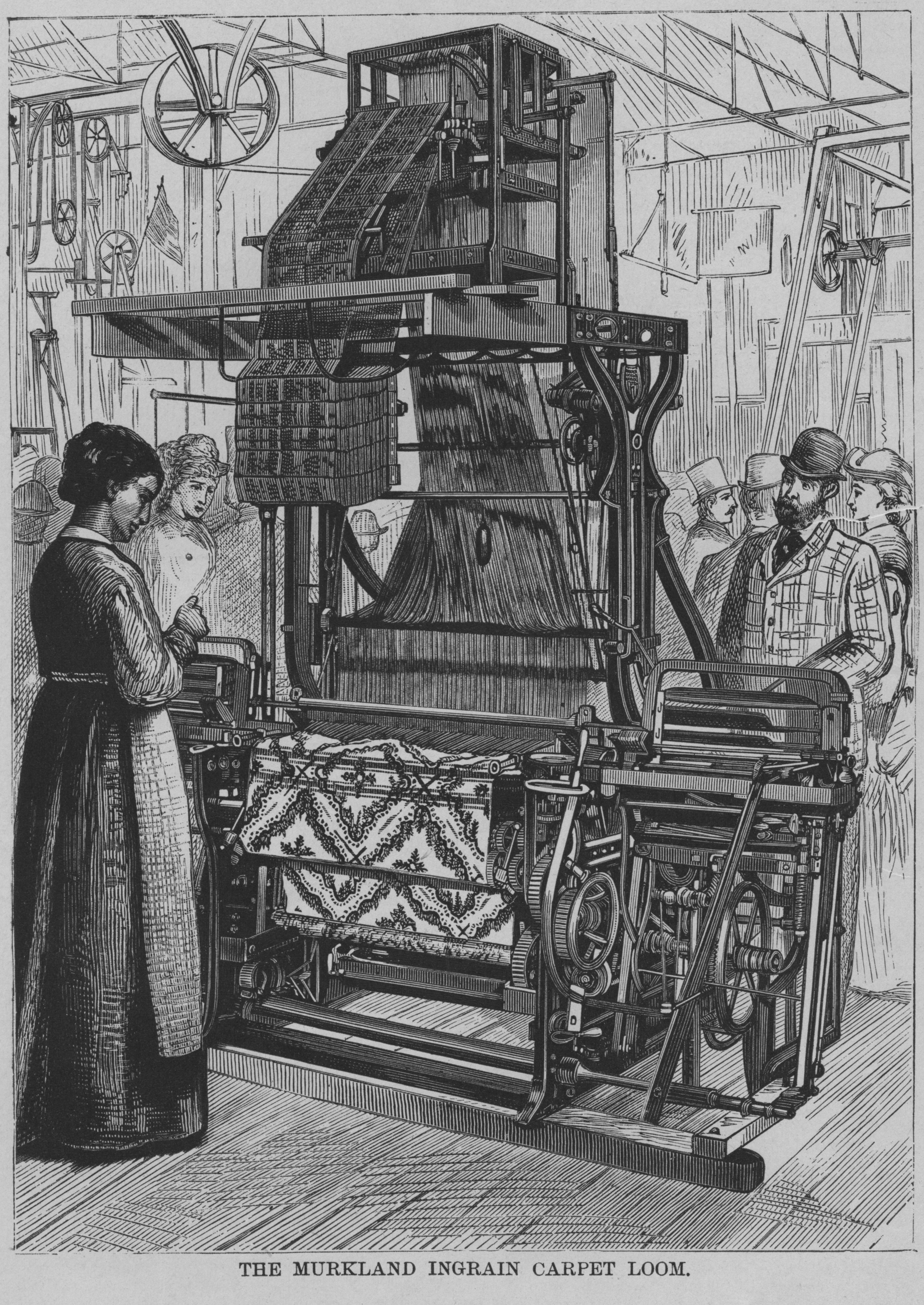 Illustration of a Murkland Ingrain carpet loom at work circa 1876. (Kean Collection—Getty Images)