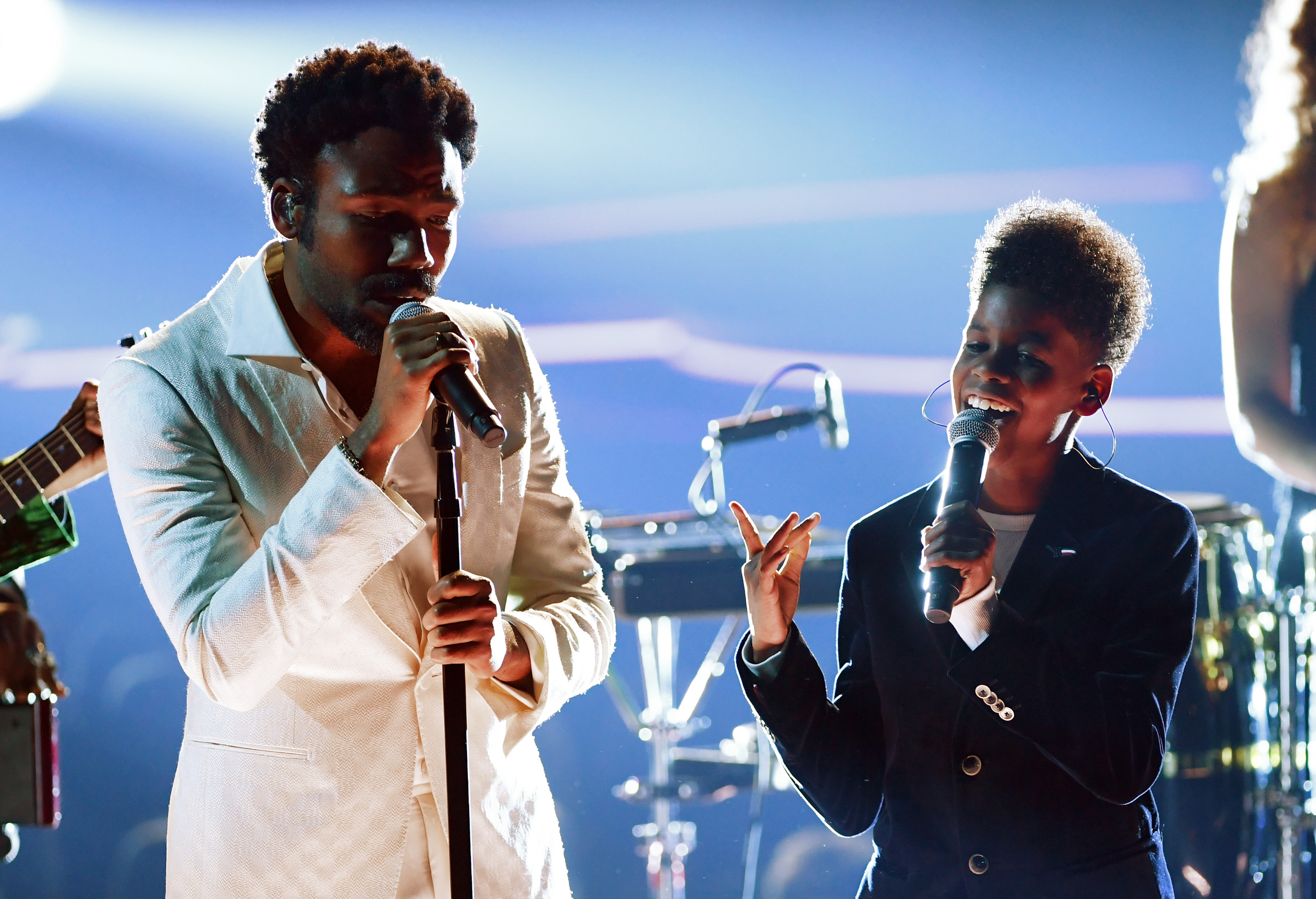 Recording artists Childish Gambino (L) and JD McCrary perform onstage during the 60th Annual GRAMMY Awards at Madison Square Garden on January 28, 2018 in New York City. (Kevin Winter—Getty Images for NARAS)