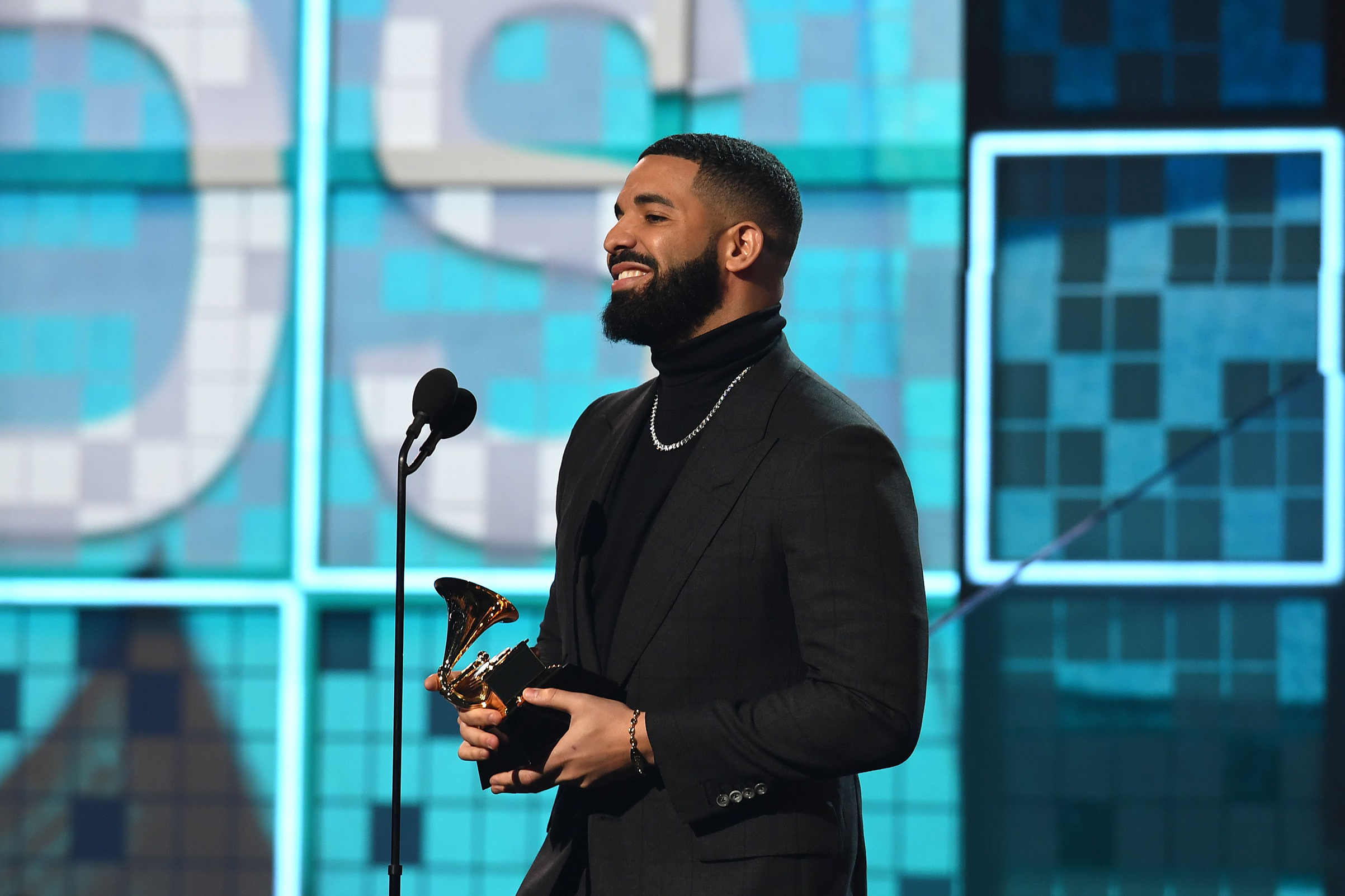 Drake accepts the award for Best Rap Song for "Gods Plan" during the 61st Annual Grammy Awards on Feb. 10, 2019, in Los Angeles. (Robyn Beck—AFP/Getty Images)