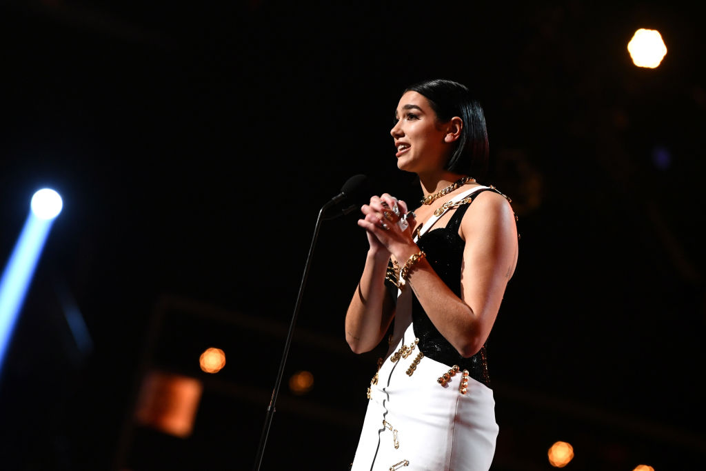 Dua Lipa speaks onstage during the 61st Annual GRAMMY Awards at Staples Center on February 10, 2019 in Los Angeles, California. (Emma McIntyre&mdash;The Recording Academy/Getty Images)