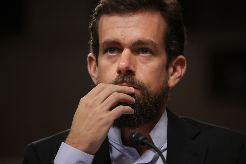 Twitter chief executive officer Jack Dorsey testifies during a Senate Intelligence Committee hearing on Capitol Hill in Washington on Sept. 5, 2018. (Drew Angerer—Getty Images)