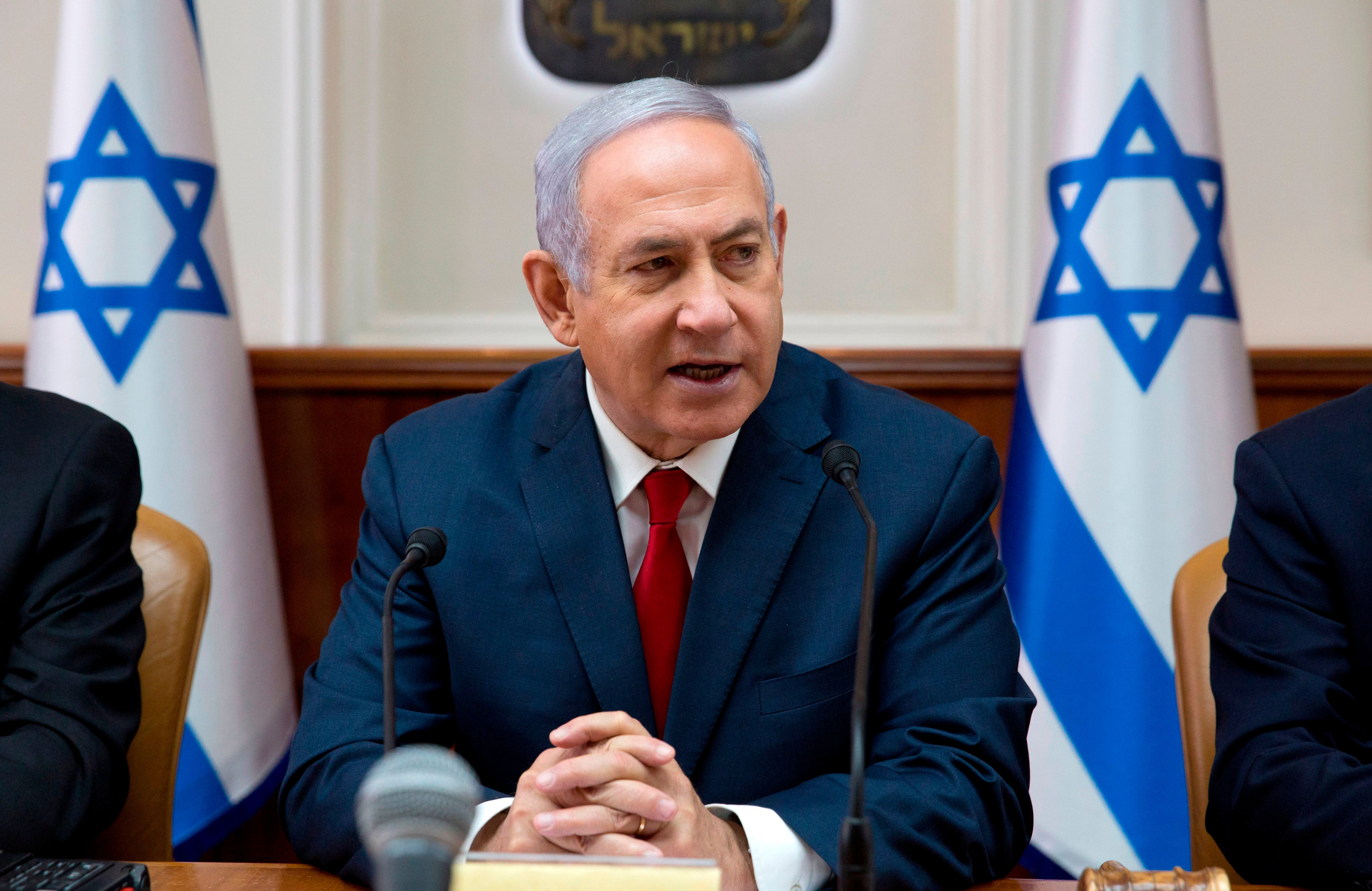 Israeli Prime Minister Benjamin Netanyahu attends the weekly cabinet meeting at the Prime Minister's office in Jerusalem on Feb. 17, 2019. (Sebastian Scheiner—AFP/Getty Images)