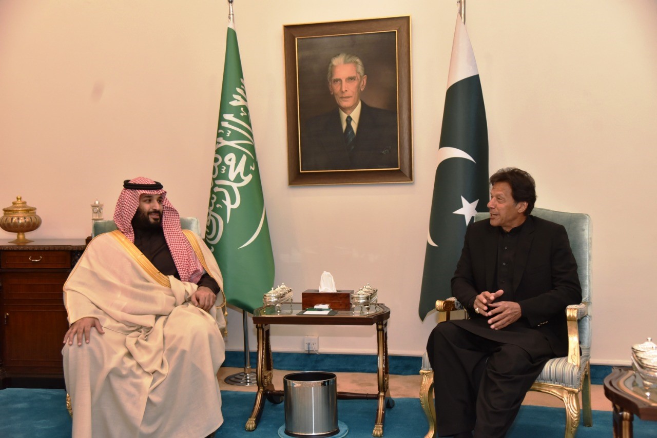 Crown prince of Saudi Arabia Mohammad bin Salman meets Prime Minister of Pakistan Imran Khan in Islamabad, Pakistan on Feb. 17. (Prime Ministry of Pakistan/Anadolu Agency/Getty Images)