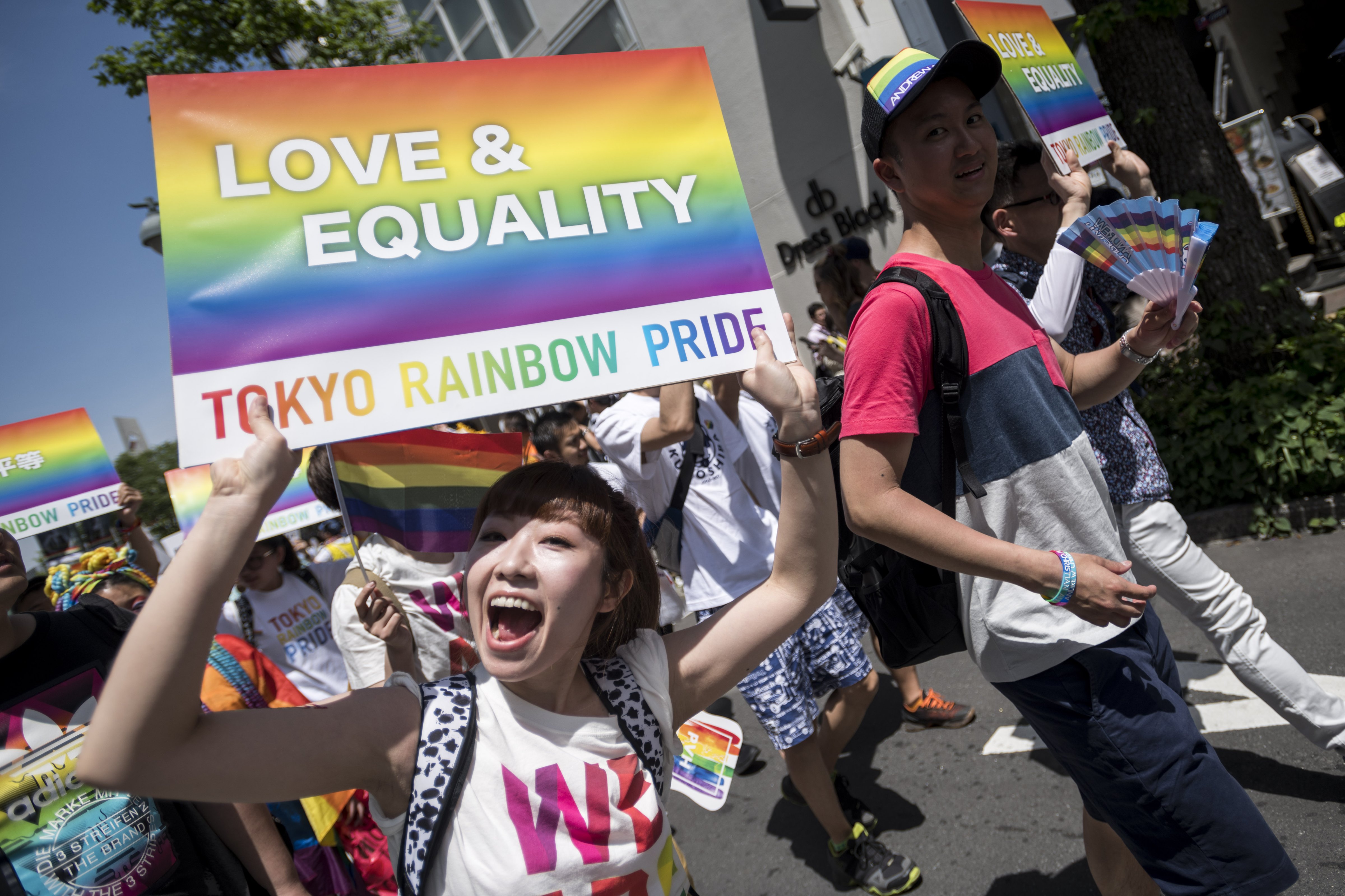 Participants march in the Tokyo Rainbow Pride Parade in Tokyo on May 6, 2018. (Alessandro Di Ciommo—NurPhoto/Getty Images)