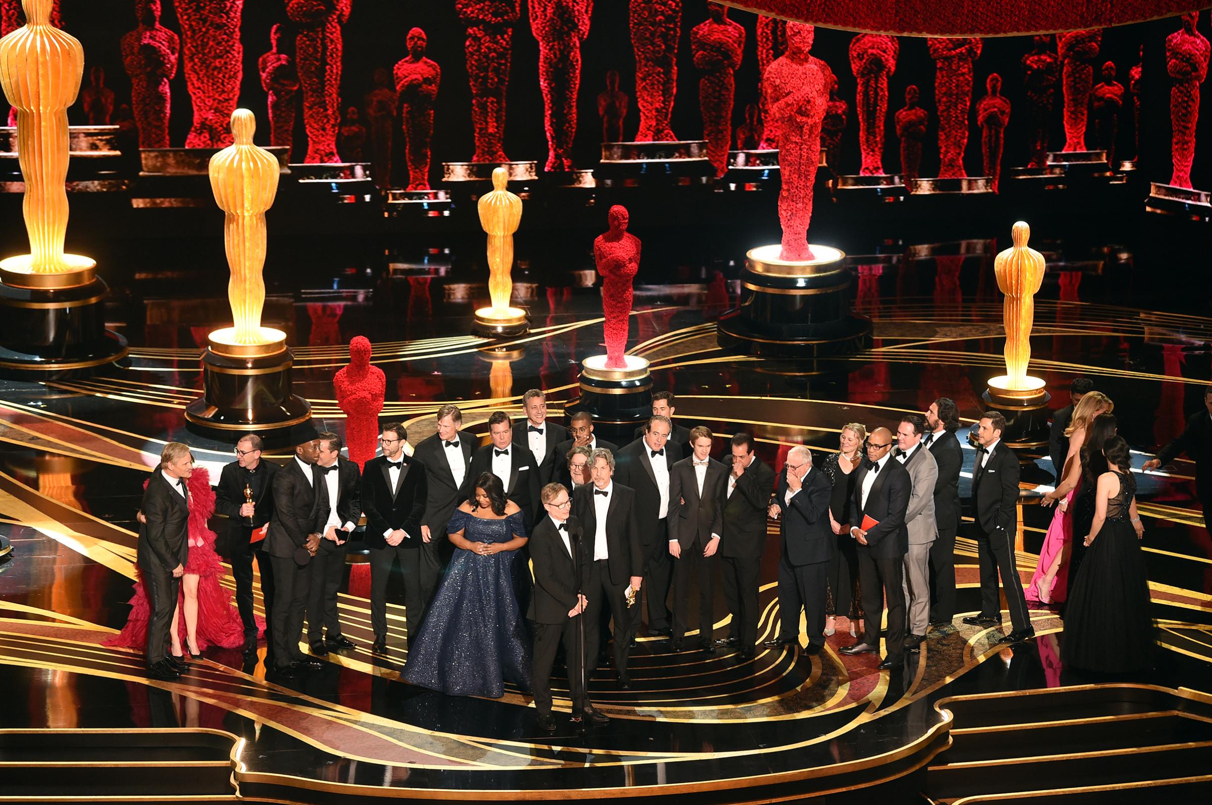 Cast and crew of 'Green Book' accept the Best Picture award onstage during the 91st Annual Academy Awards at Dolby Theatre on Feb. 24, 2019.