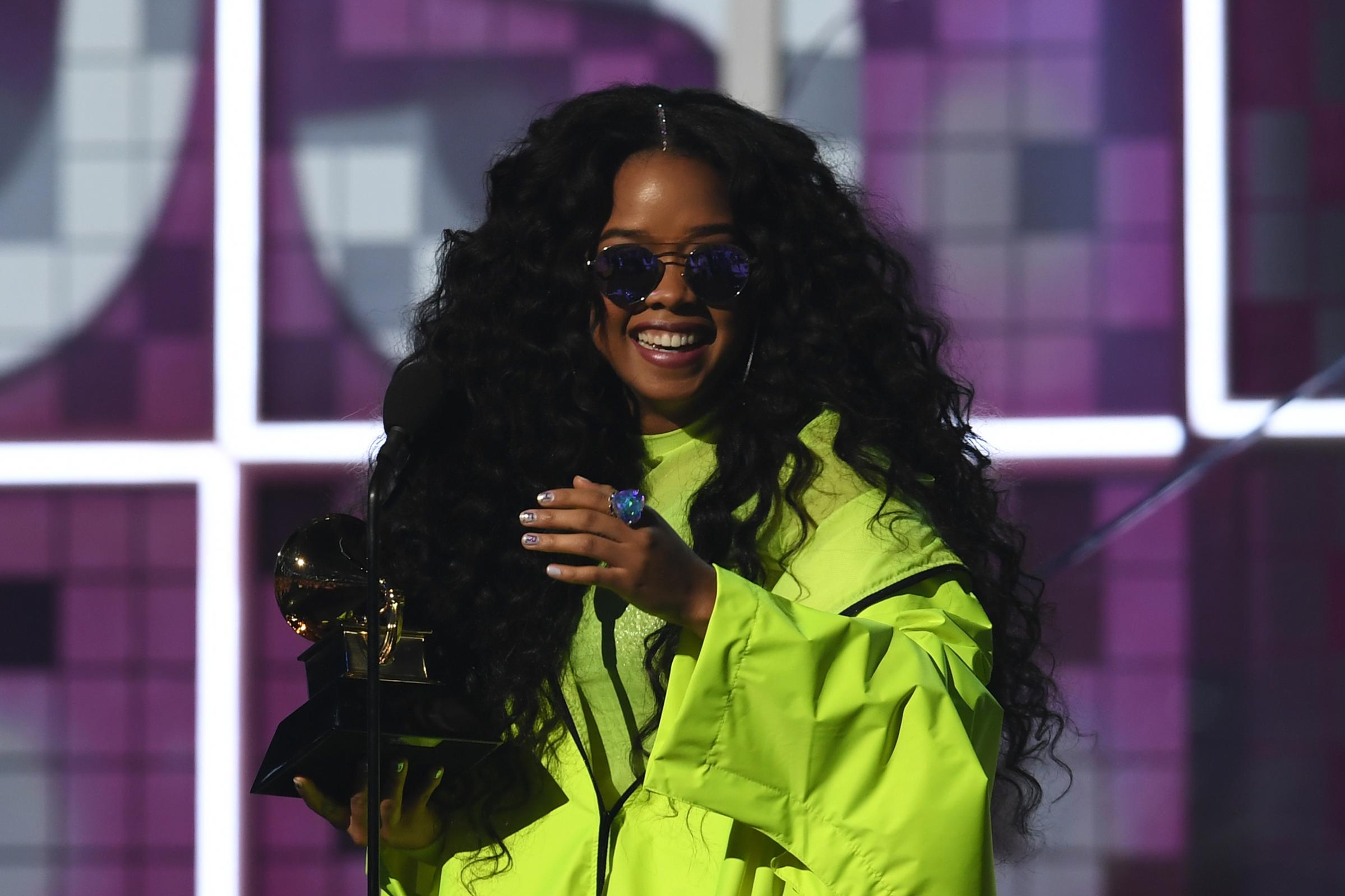 H.E.R., accepts the award for Best R&amp;B Album onstage during the 61st Annual Grammy Awards