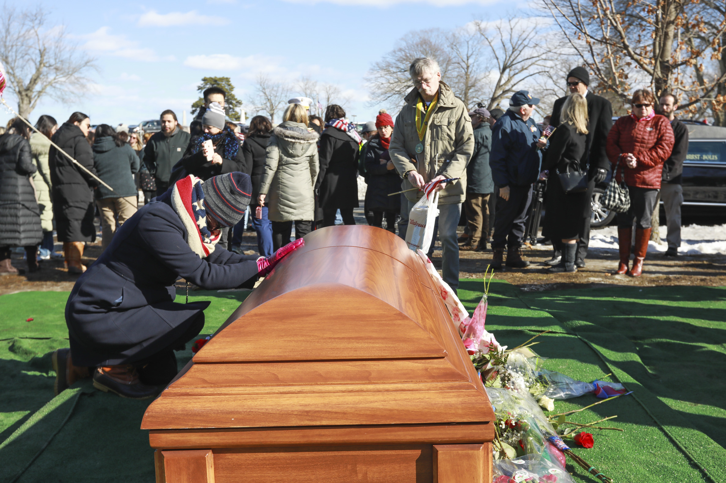 Hundreds attend the funeral for Army Veteran James McCue to pay their respects at the Bellevue Cemetery on Thursday, February 14, 2019 in Lawrence, Massachusetts. (MediaNews Group/Boston Herald vi—MediaNews Group via Getty Images)