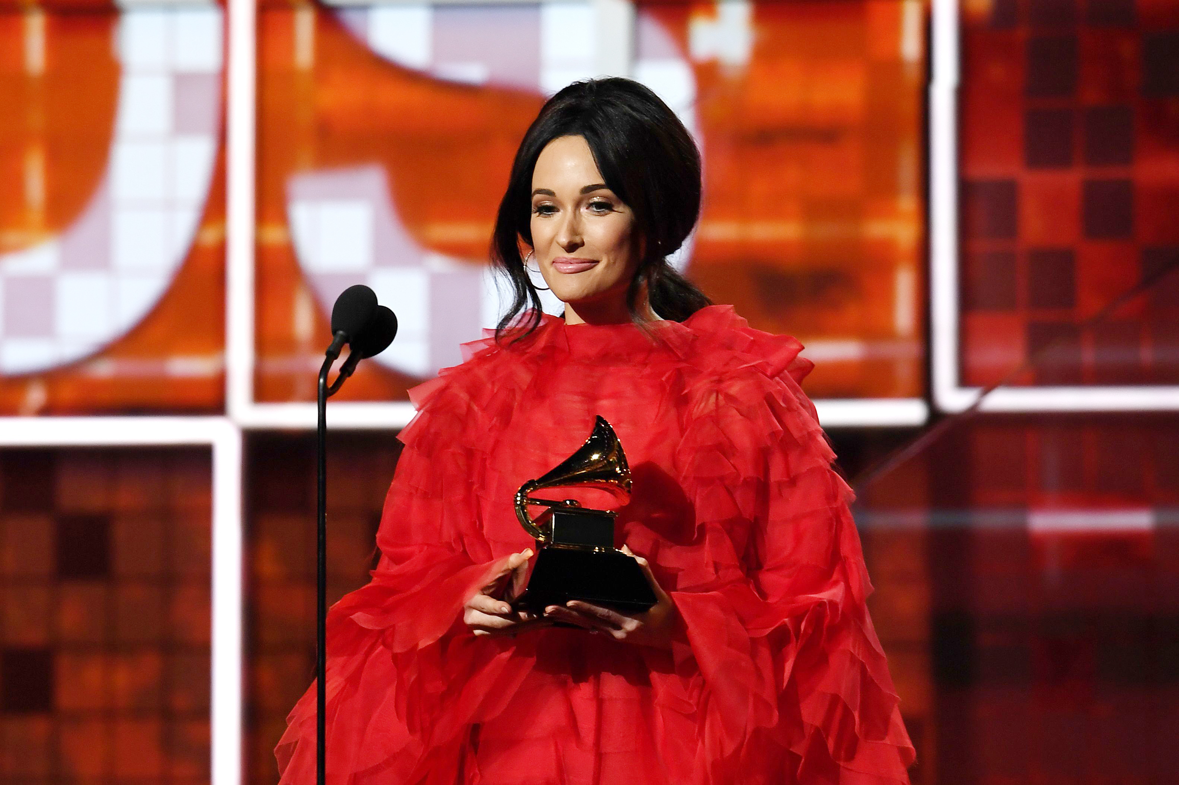 Kacey Musgraves accepts the award for Best Country Album with "Golden Hour" during the 61st Annual Grammy Awards on Feb. 10, 2019, in Los Angeles. (Robyn BECK—AFP/Getty Images)