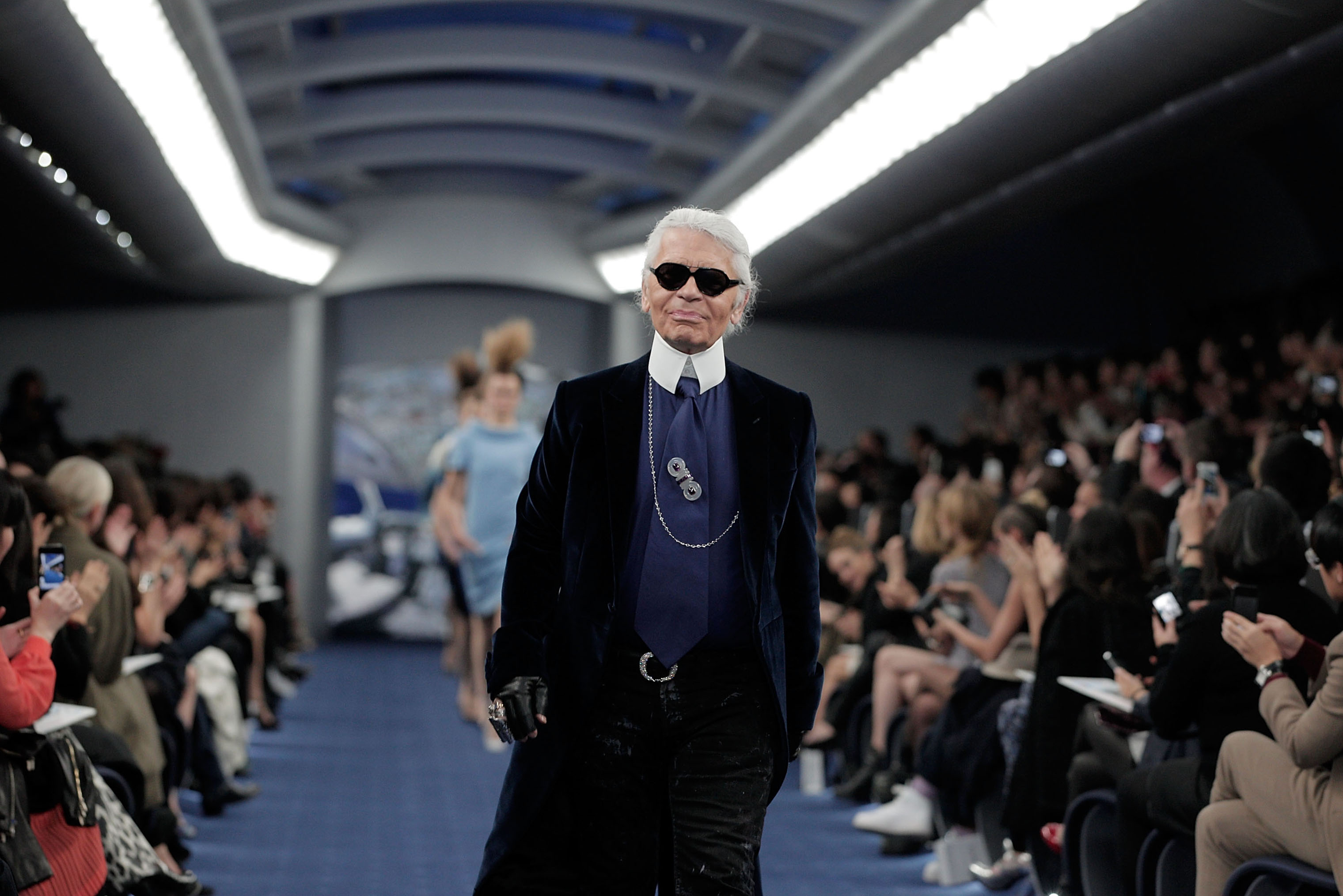 Designer Karl Lagerfeld walks on the runway during the Chanel 2012 Spring/Summer Haute Couture Collection Show at Shinjuku Gyoen Park on March 22, 2012 in Tokyo, Japan. (Adam Pretty—Getty Images)