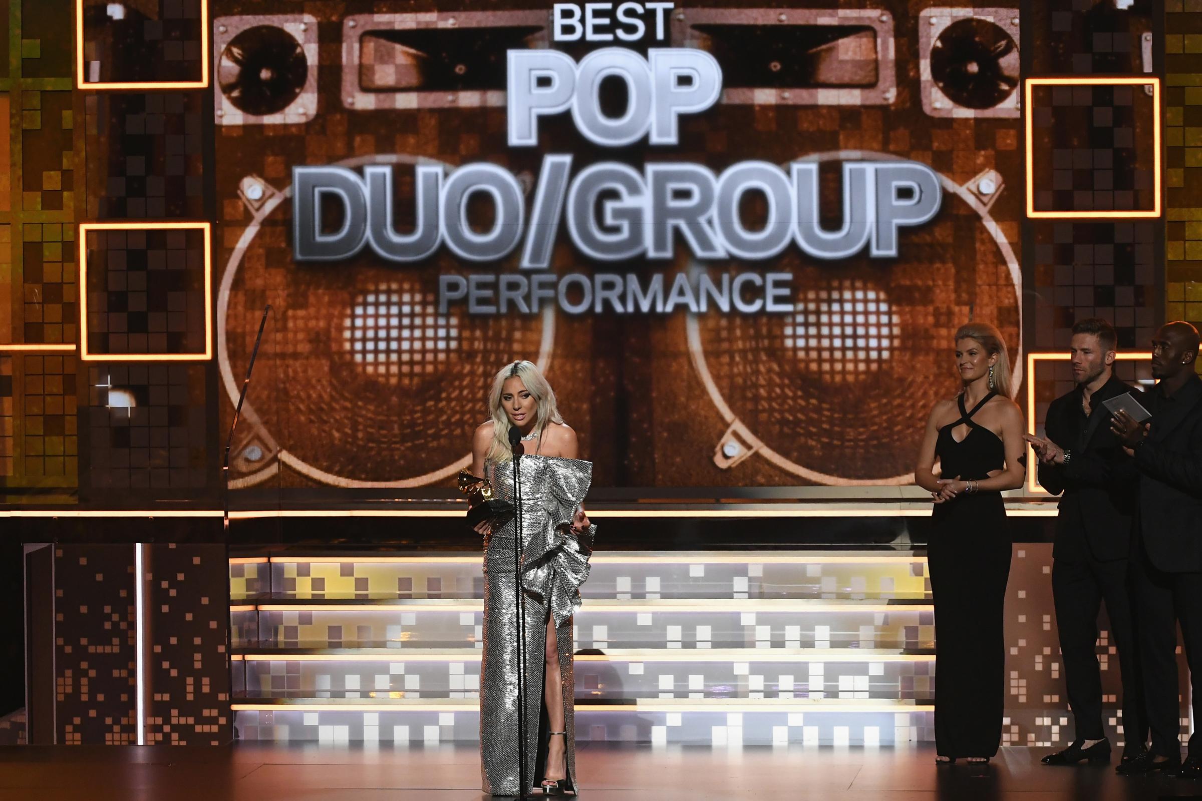 Lady Gaga accepts the Best Pop Duo/Group Performance award for 'Shallow' during the 61st Annual Grammy Awards