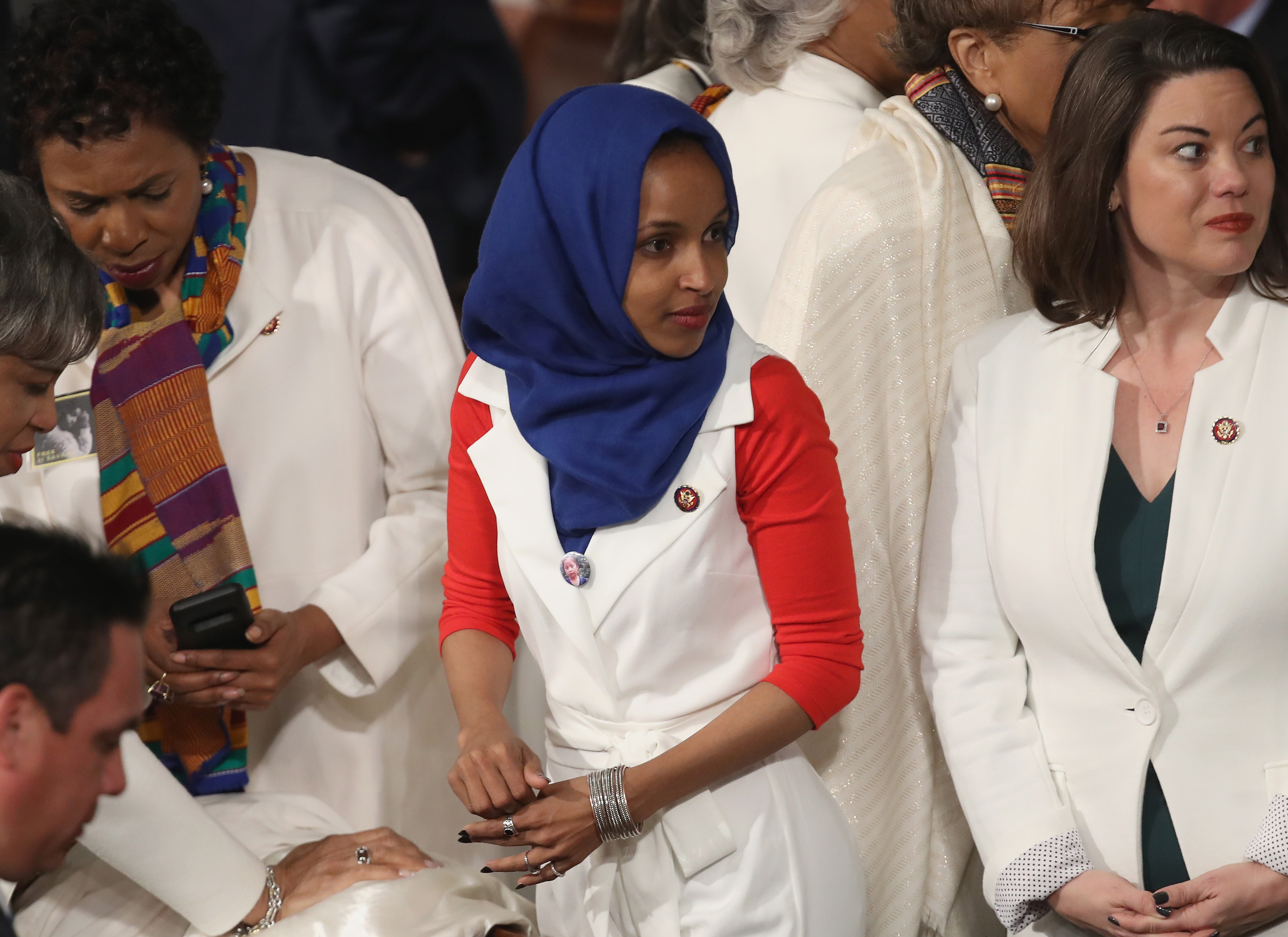 Rep. Ilhan Omar looks on ahead of the State of the Union address. (Win McNamee—Getty Images)