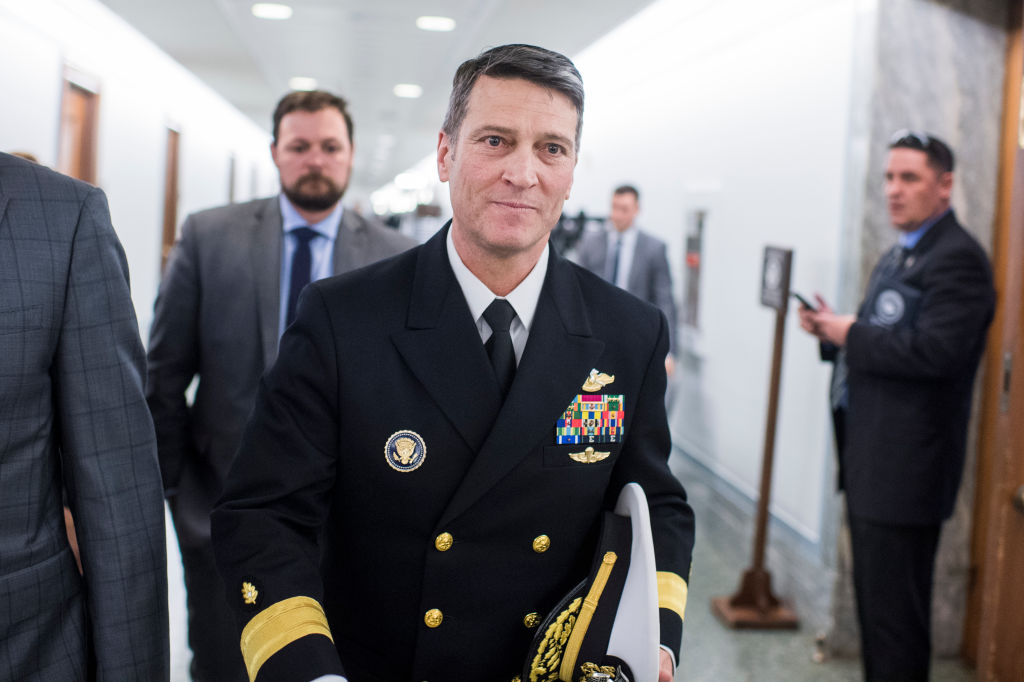 Rear Adm. Ronny Jackson,  leaves Dirksen Building after a meeting on Capitol Hill with Sen. Jerry Moran, R-Kan., on April 24, 2018. (Tom Williams&mdash;CQ-Roll Call,Inc.)
