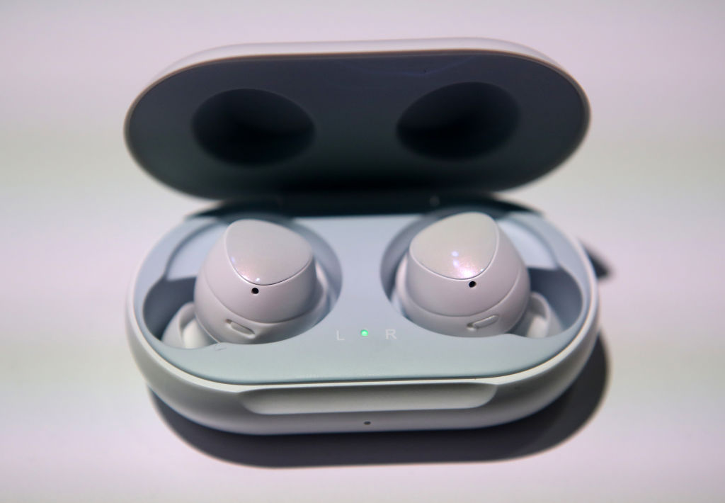 The new Samsung Galaxy Buds are displayed during the Samsung Unpacked event on February 20, 2019 in San Francisco, California. (Justin Sullivan—Getty Images)