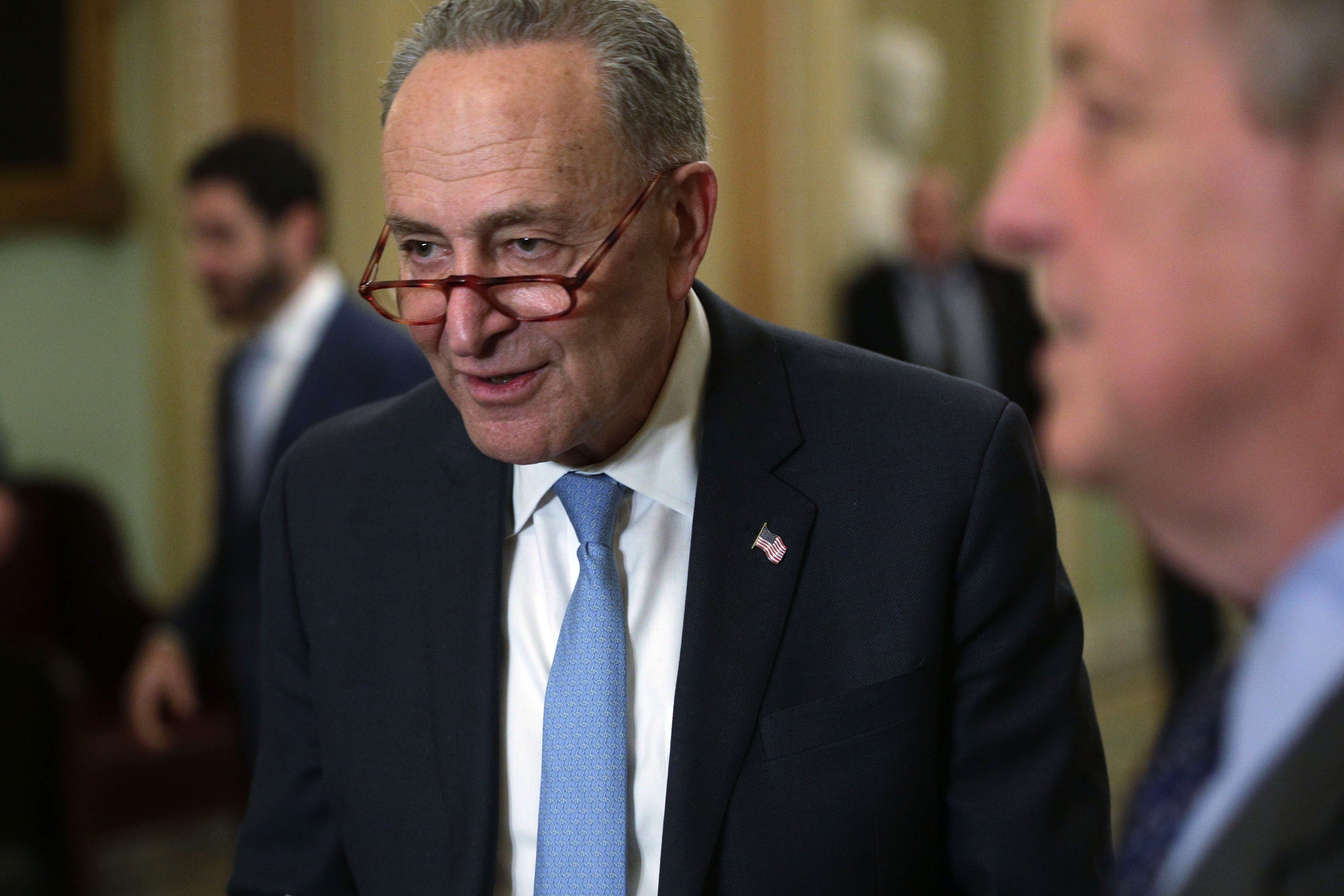 U.S. Senate Minority Leader Sen. Chuck Schumer (D-NY) approaches the podium to speak to members of the media after a weekly Senate Democratic Policy Luncheon at the U.S. Capitol Feb. 5, 2019 in Washington, D.C. (Alex Wong—Getty Images)