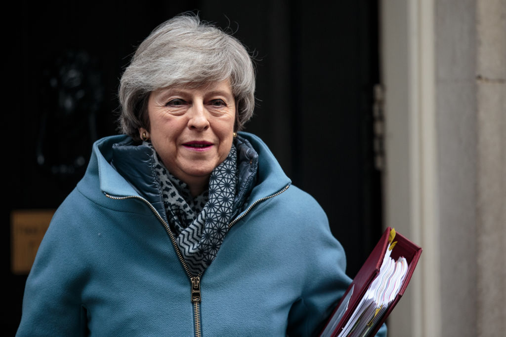 British Prime Minister Theresa May leaves Number 10 Downing Street for Prime Minister's Questions in Parliament on February 13, 2019 in London, England. (Jack Taylor&mdash;Getty Images)