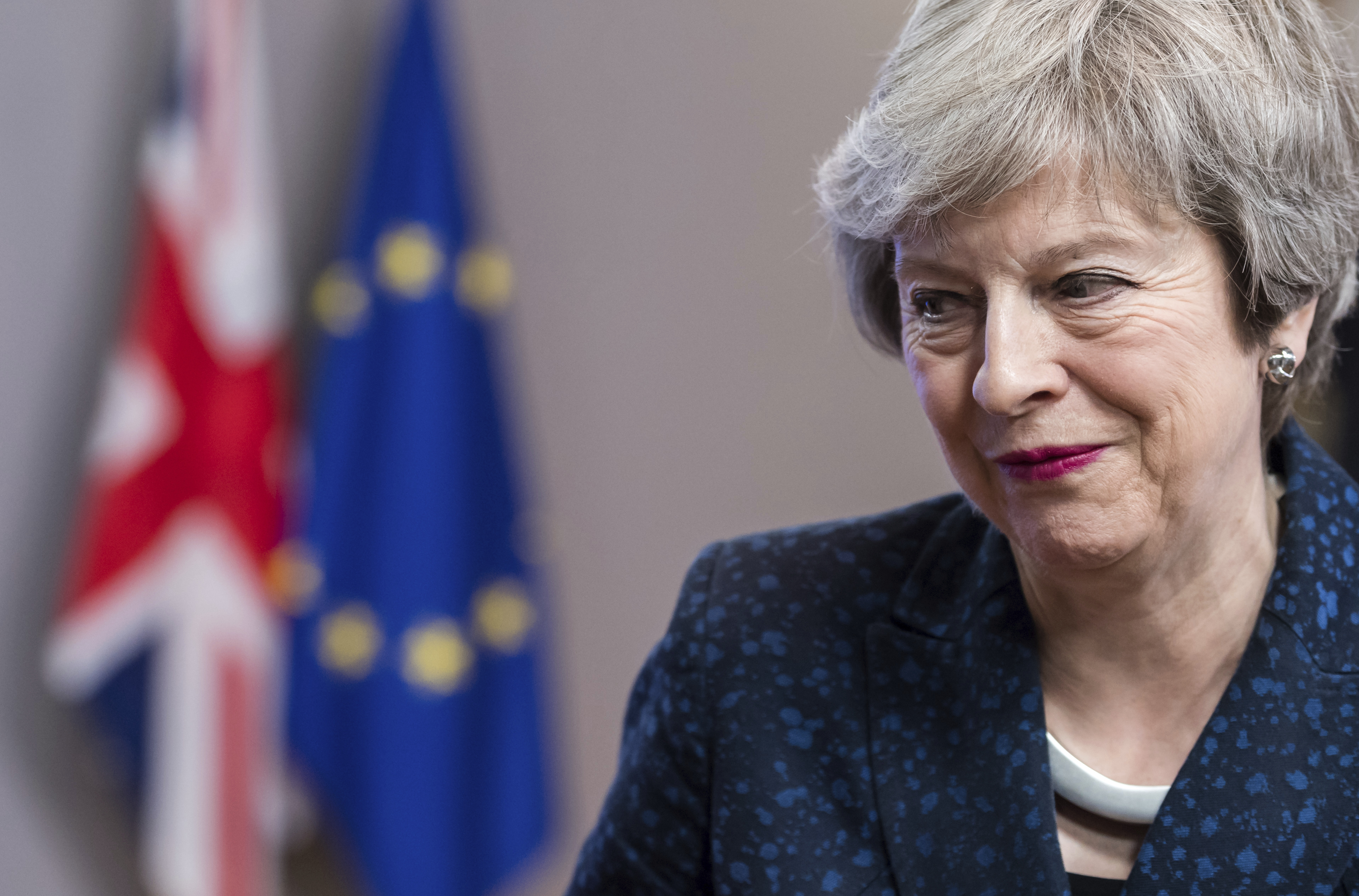 Britain's Prime Minister Theresa May leaves after a meeting with European Council President Donald Tusk at the European Council headquarters in Brussels, Thursday, Feb. 7, 2019. (Geert Vanden Wijngaert&mdash;AP)