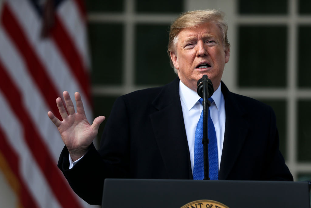 President Donald Trump declares a national emergency at the U.S.- Mexico border during remarks about border security in the Rose Garden of the White House on February 15, 2019 in Washington, DC. (Oliver Contreras—The Washington Post/Getty Images)