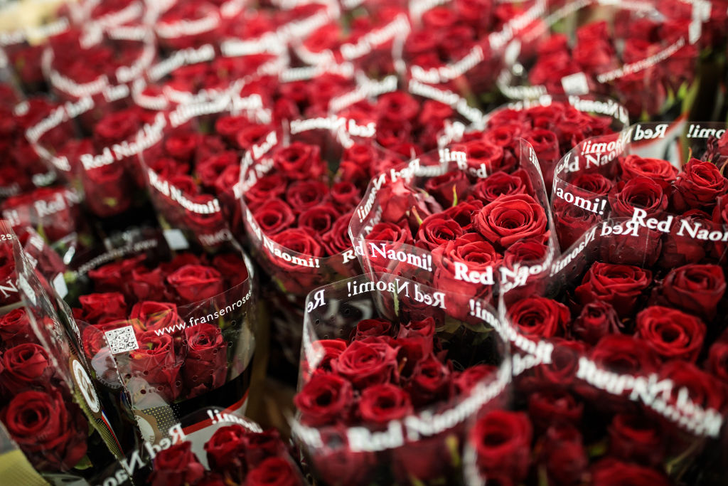 Bunches of roses on display at New Covent Garden Flower Market ahead of Valentine's Day in London