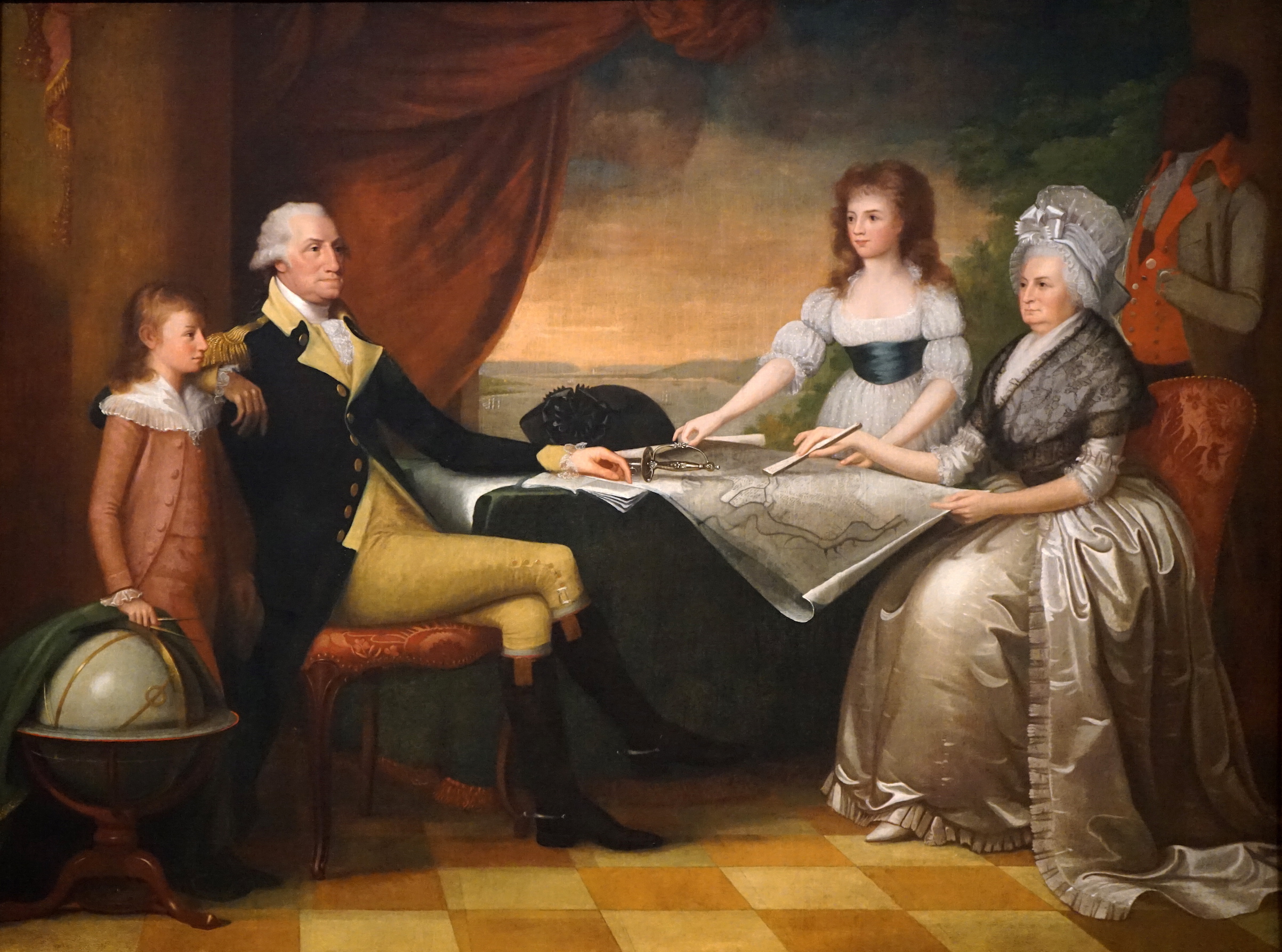 Portrait of George Washington (1732-1799) the 1st President of the United States of America, with Martha Washington and his family. Painted by Edward Savage (1761-1817) an American painter and engraver. Dated 18th Century. (Universal History Archive/Getty Images)